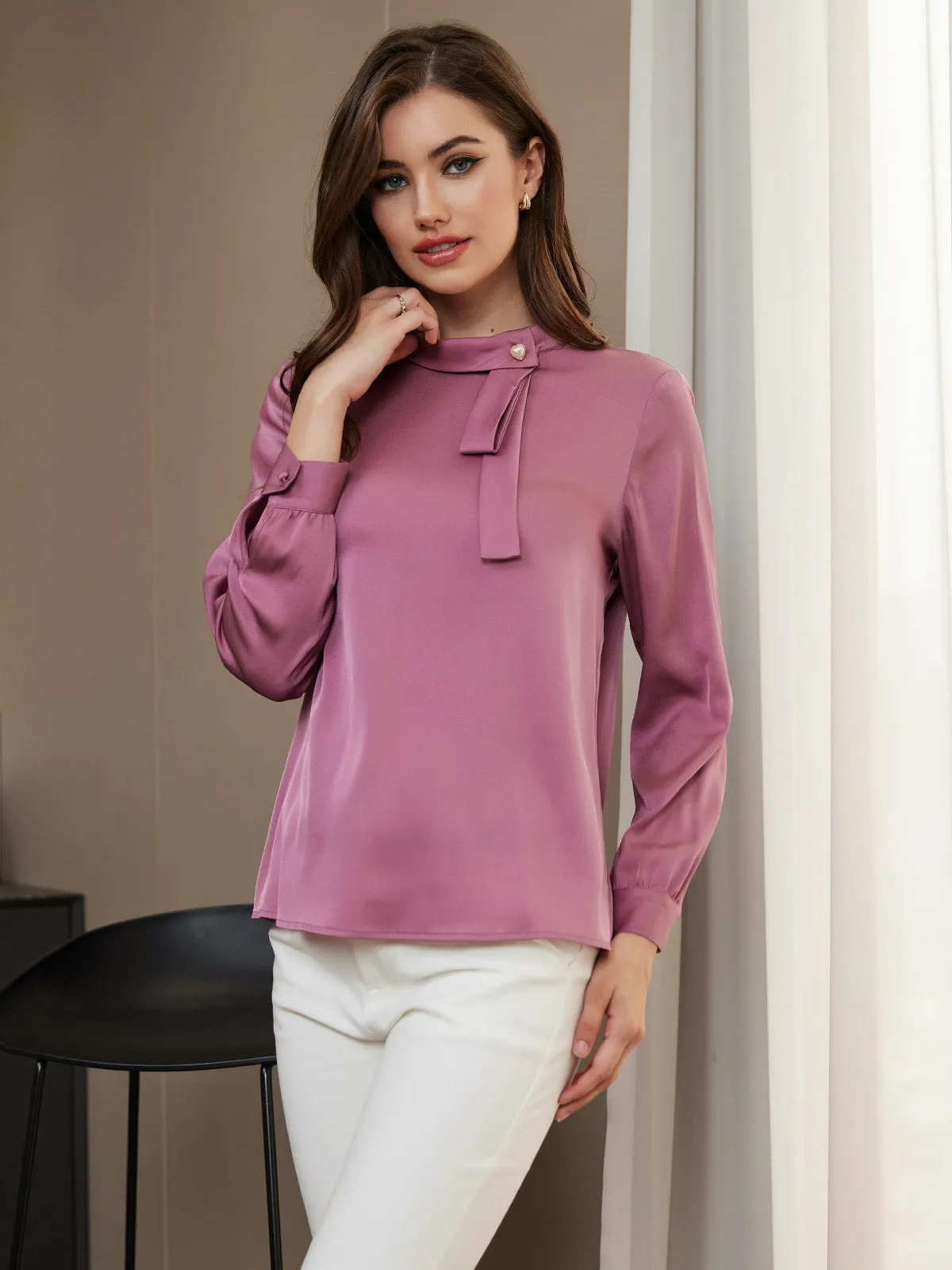 Clearance(US Warehouse) - Women Elegant Half Turtleneck Silk Shirt sold by SilkSilky product image thumbnail 3