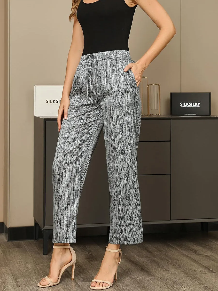 Clearance(US Warehouse) -Silk Printed Elegant Straight Pants sold by SilkSilky