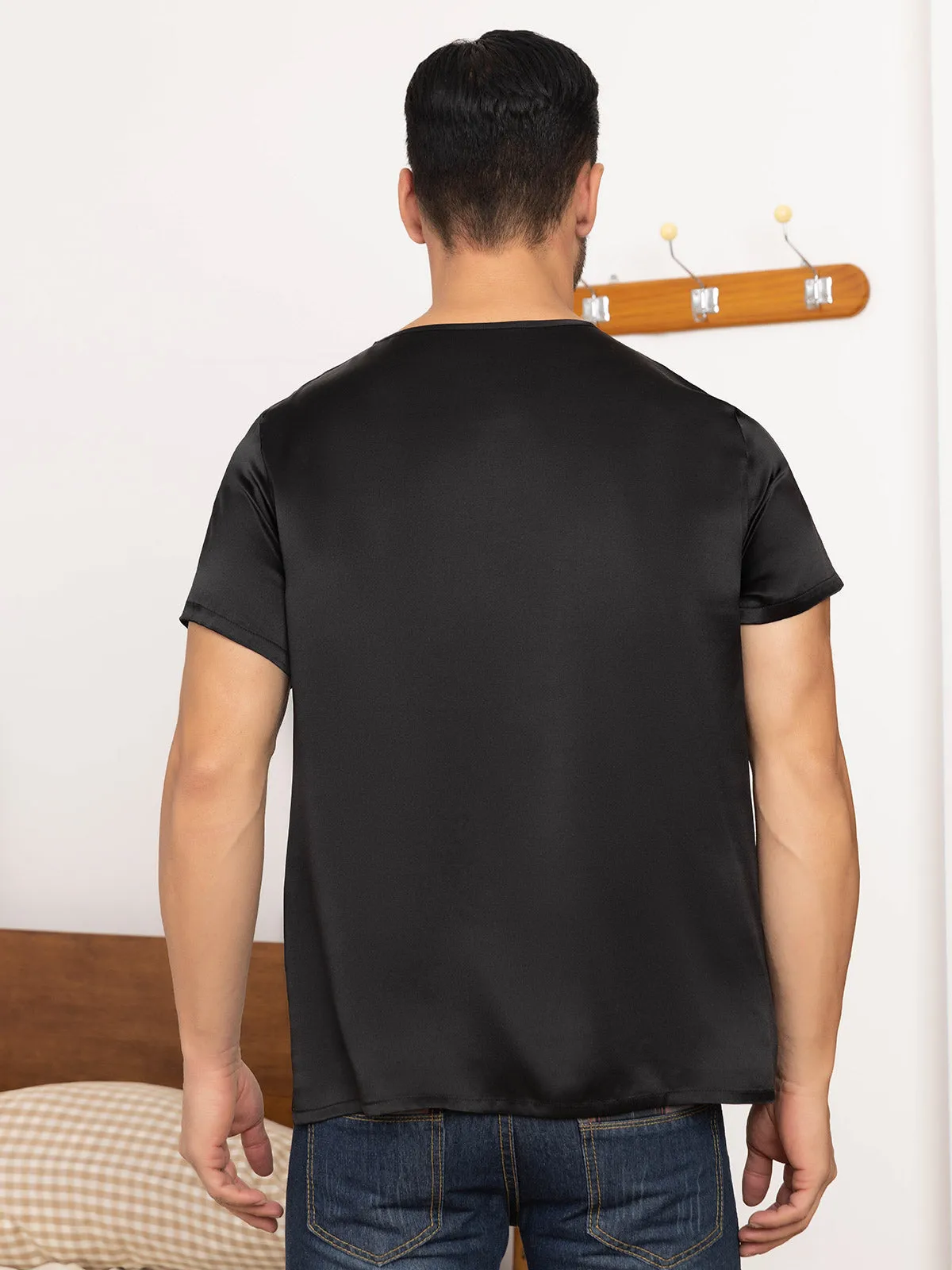 Clearance(US Warehouse) -Pure Silk Short Sleeve V-Neck Men's Tee sold by SilkSilky product image thumbnail 2