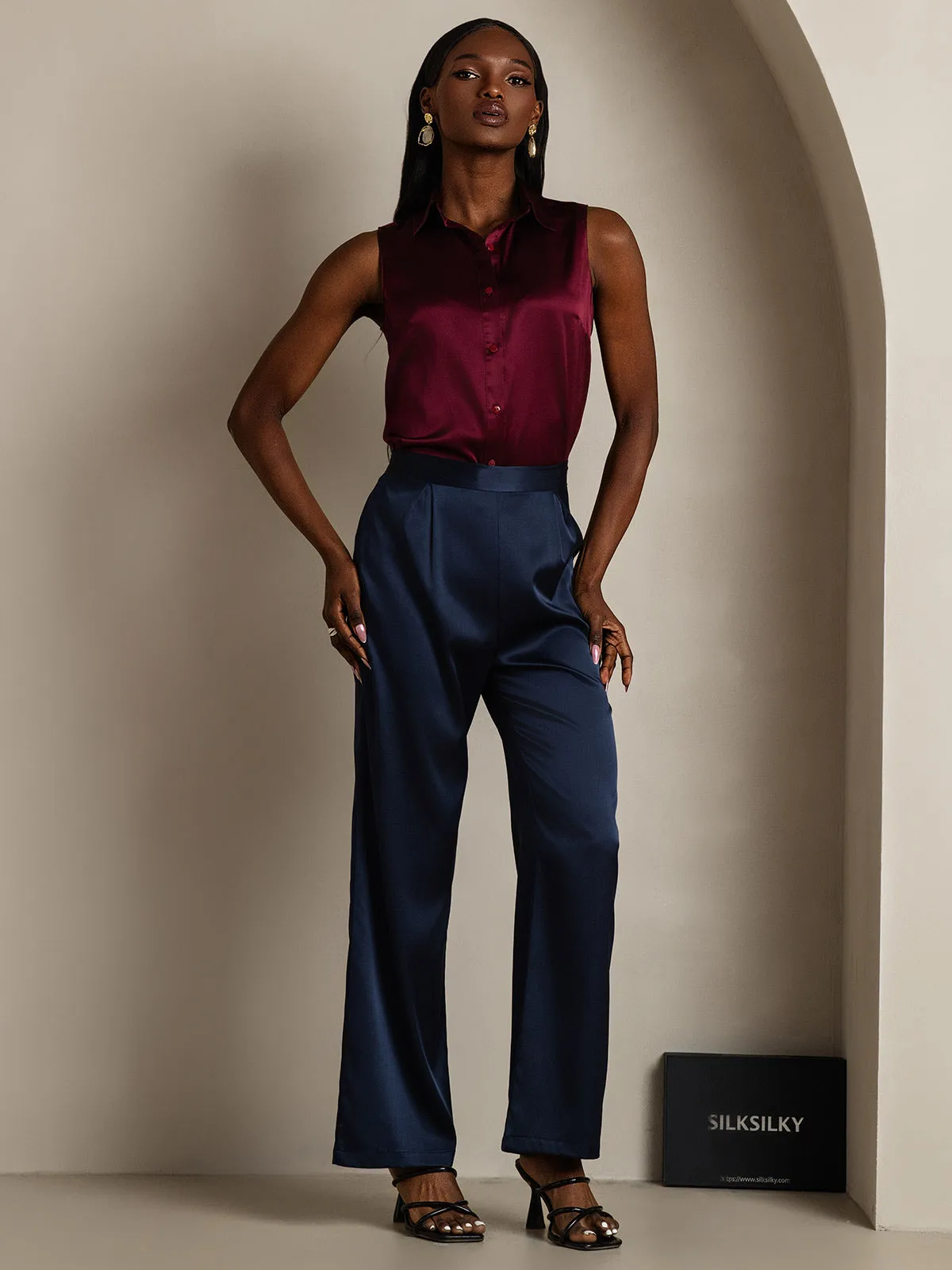 Women's 19Momme Silk High Waist Wide Leg Pants sold by SilkSilky product image thumbnail 3