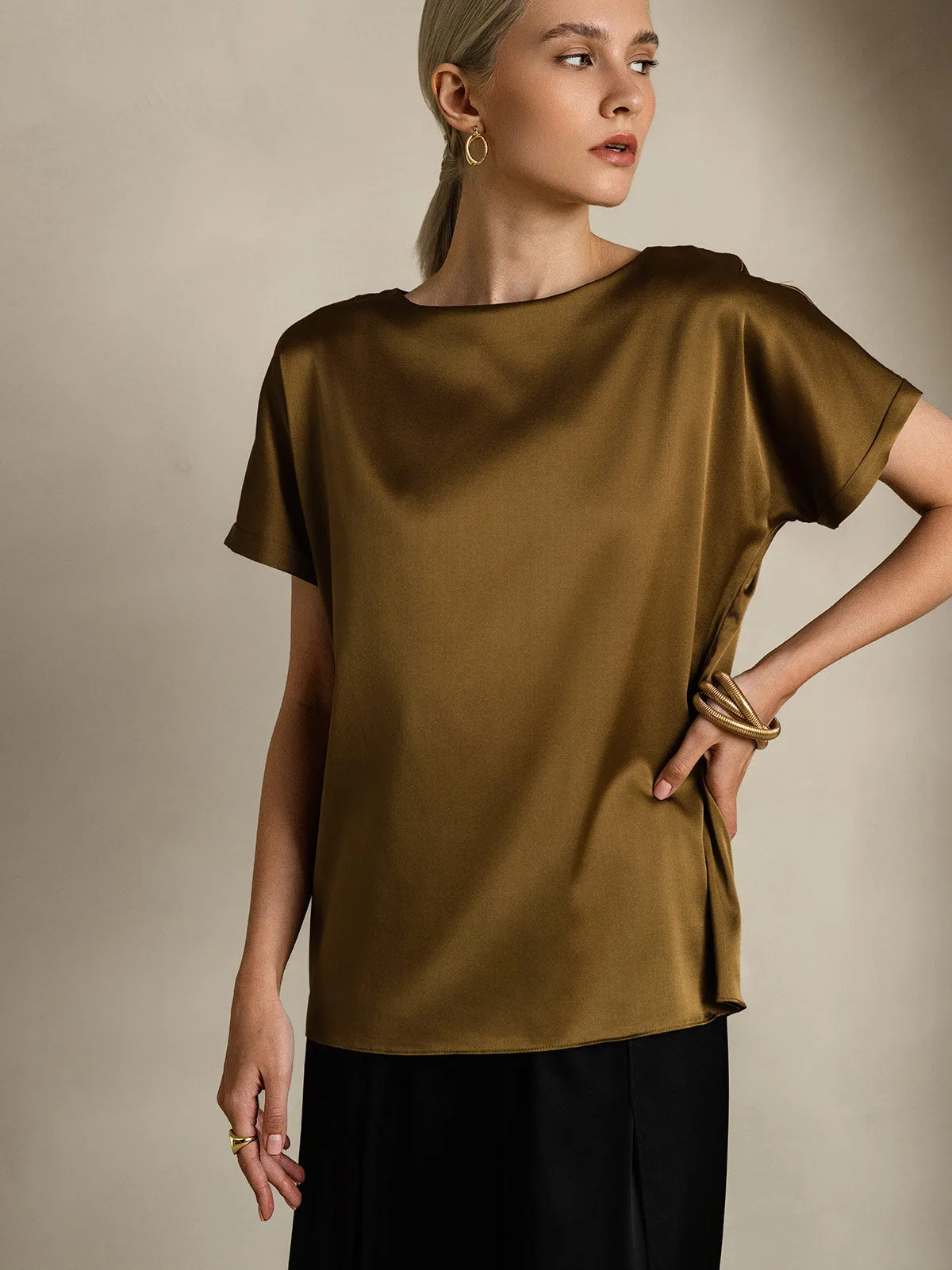 19Momme Women's Silk Short Sleeve Boat Neck T-Shirt sold by SilkSilky product image thumbnail 5