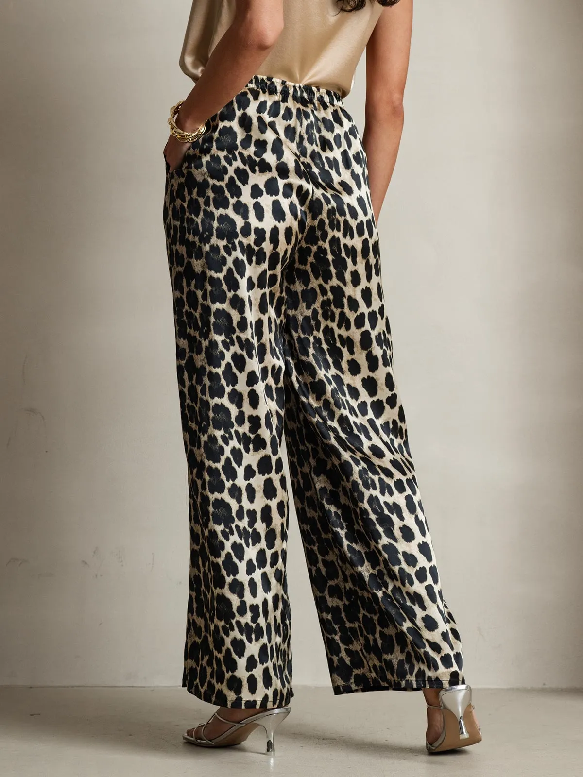 Women's Pure Silk Leopard Print Wide Leg Pants sold by SilkSilky product image thumbnail 2