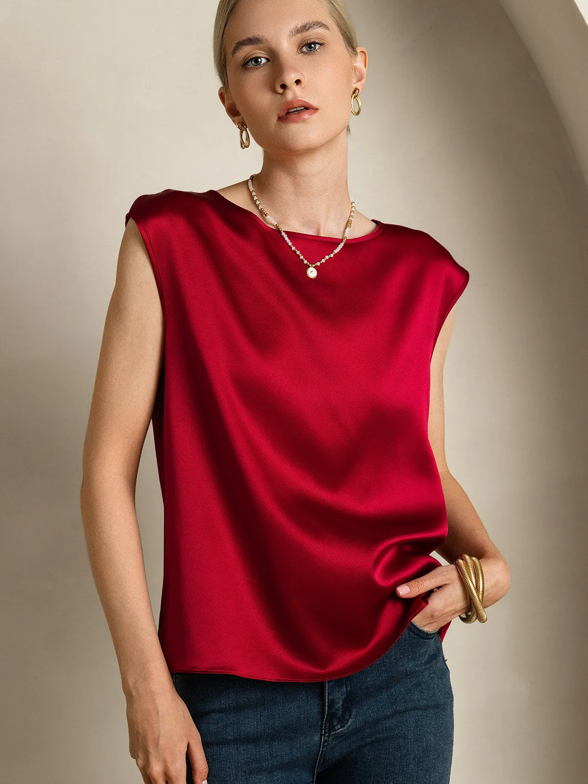 19Momme Women's Silk Cap Sleeve Round Neck Top sold by SilkSilky product image thumbnail 3