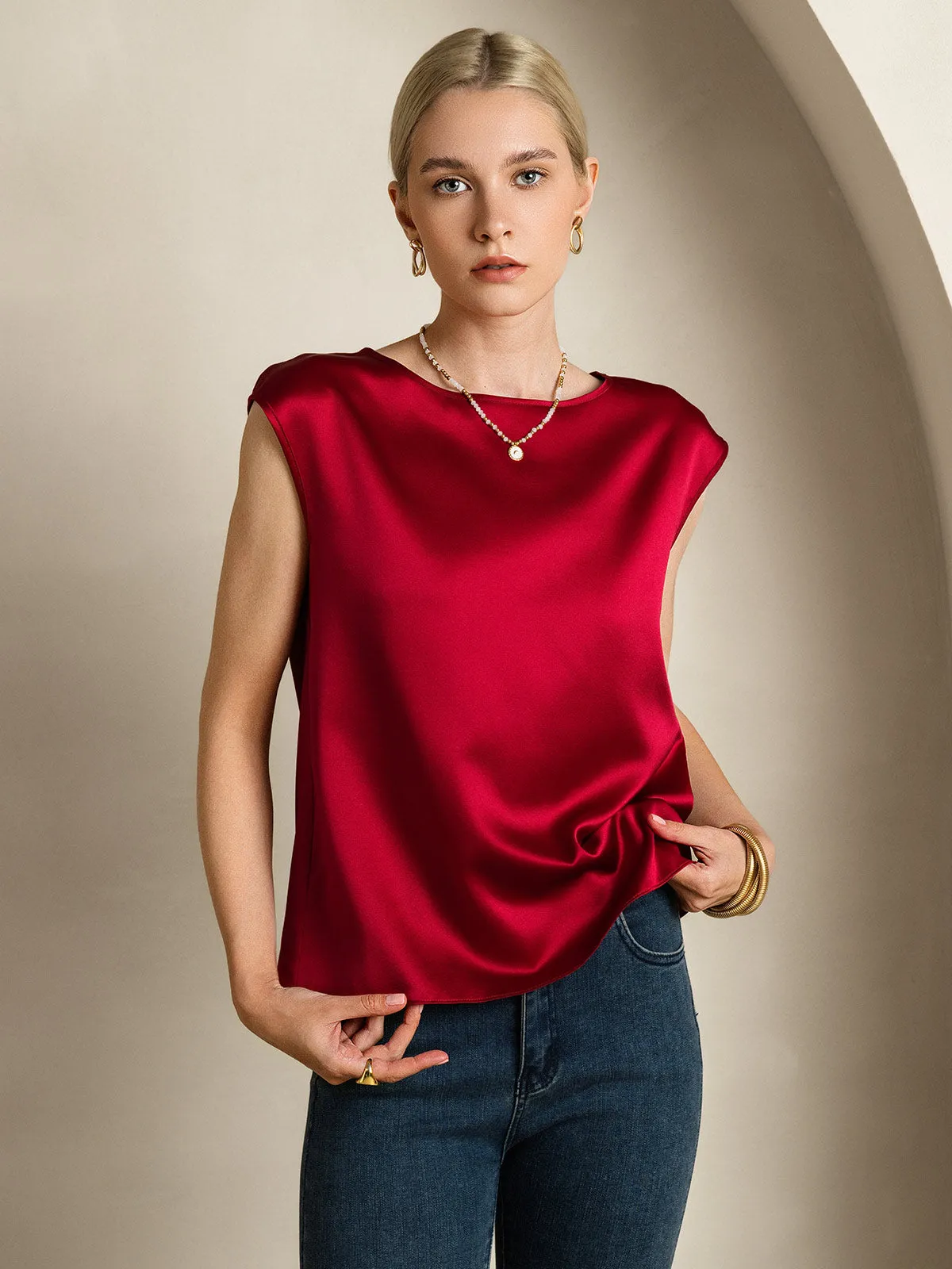 19Momme Women's Silk Cap Sleeve Round Neck Top sold by SilkSilky product image thumbnail 5