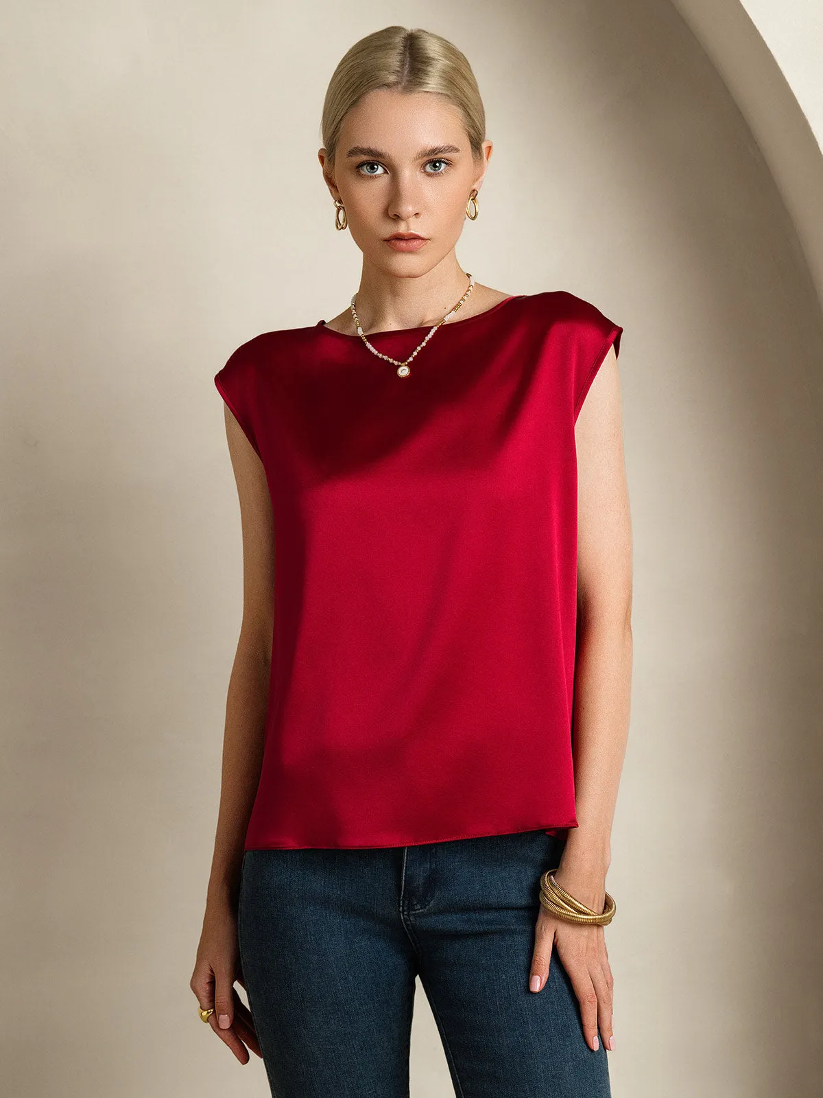 19Momme Women's Silk Cap Sleeve Round Neck Top sold by SilkSilky product image thumbnail 4