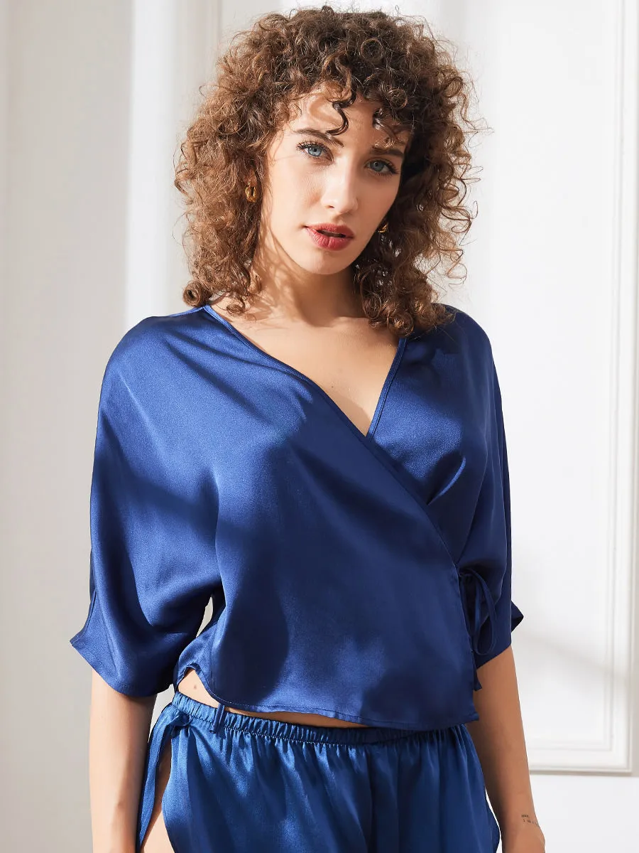 Clearance(US Warehouse) -Pure Silk Lace Up Wrap Half Sleeve Women's Shirt sold by SilkSilky product image thumbnail 4