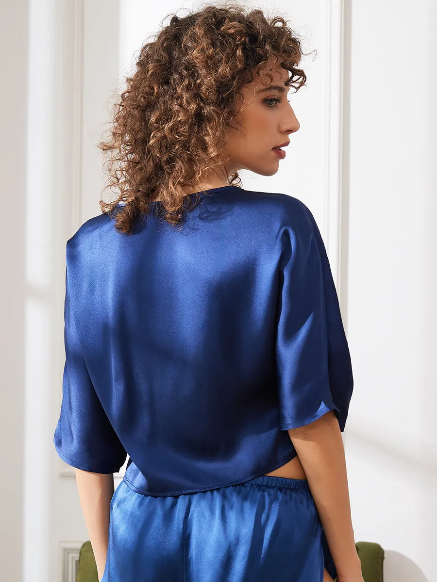 Clearance(US Warehouse) -Pure Silk Lace Up Wrap Half Sleeve Women's Shirt sold by SilkSilky product image thumbnail 2