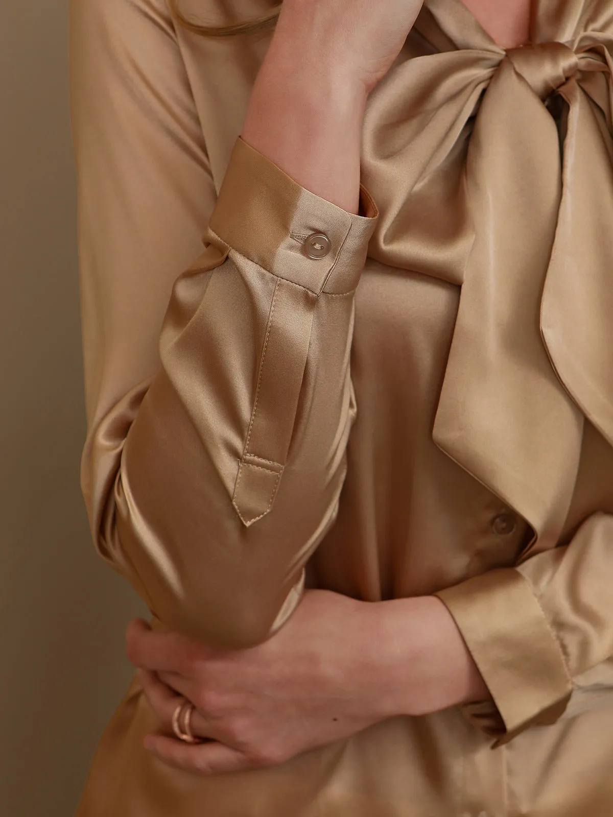 Clearance(US Warehouse) -Pure Silk Bow-tie Neck Blouse sold by SilkSilky product image thumbnail 4