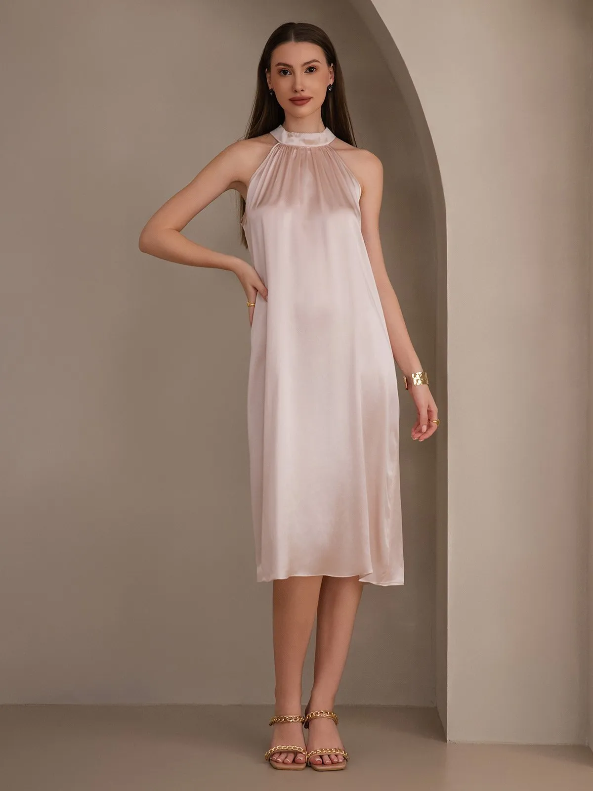 Clearance -19Momme Silk OneSize Elegant Off-Shoulder Dress sold by SilkSilky product image thumbnail 5