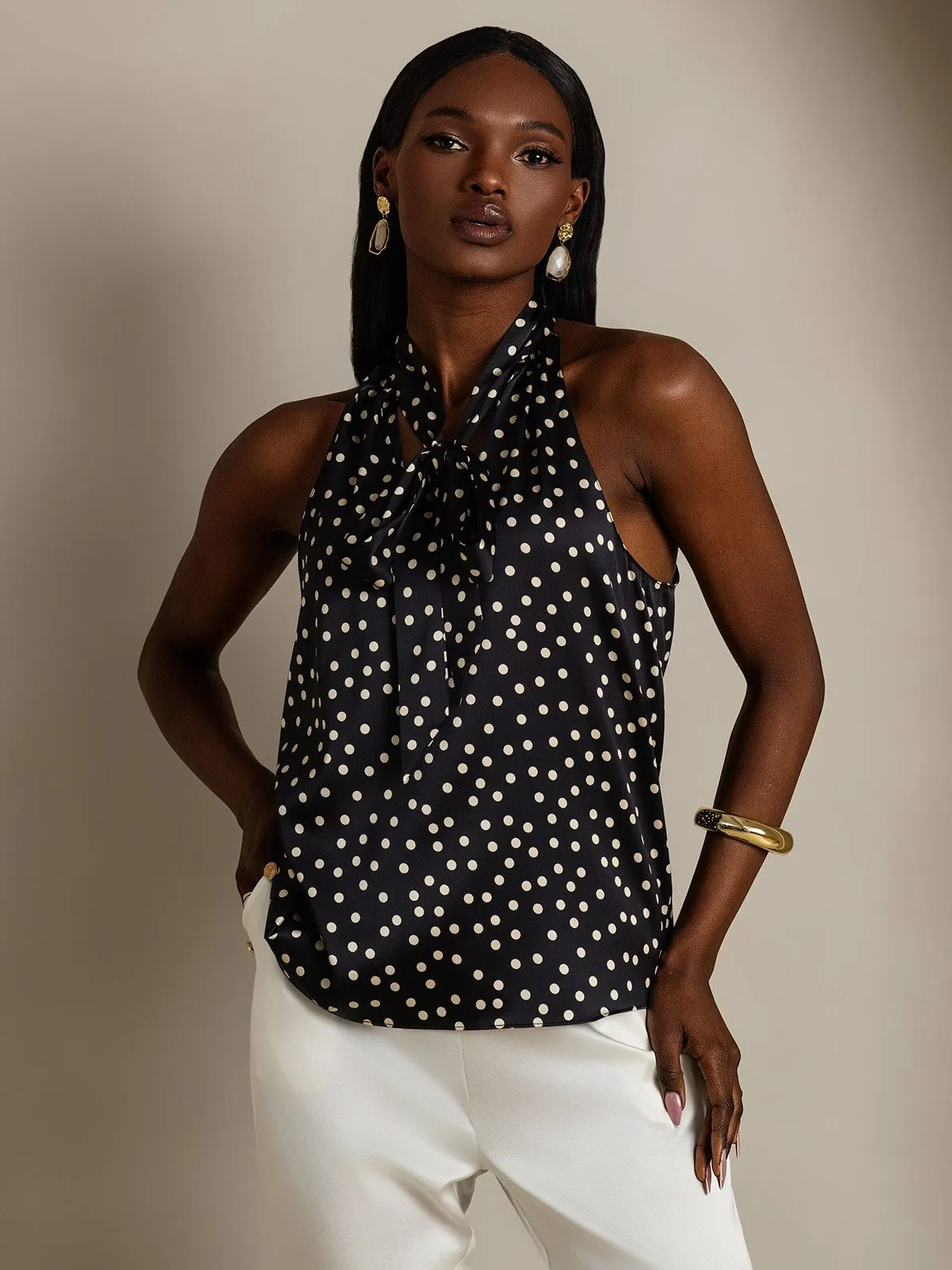 19Momme Silk Sleeveless Tie Neck Blouse sold by SilkSilky product image thumbnail 4