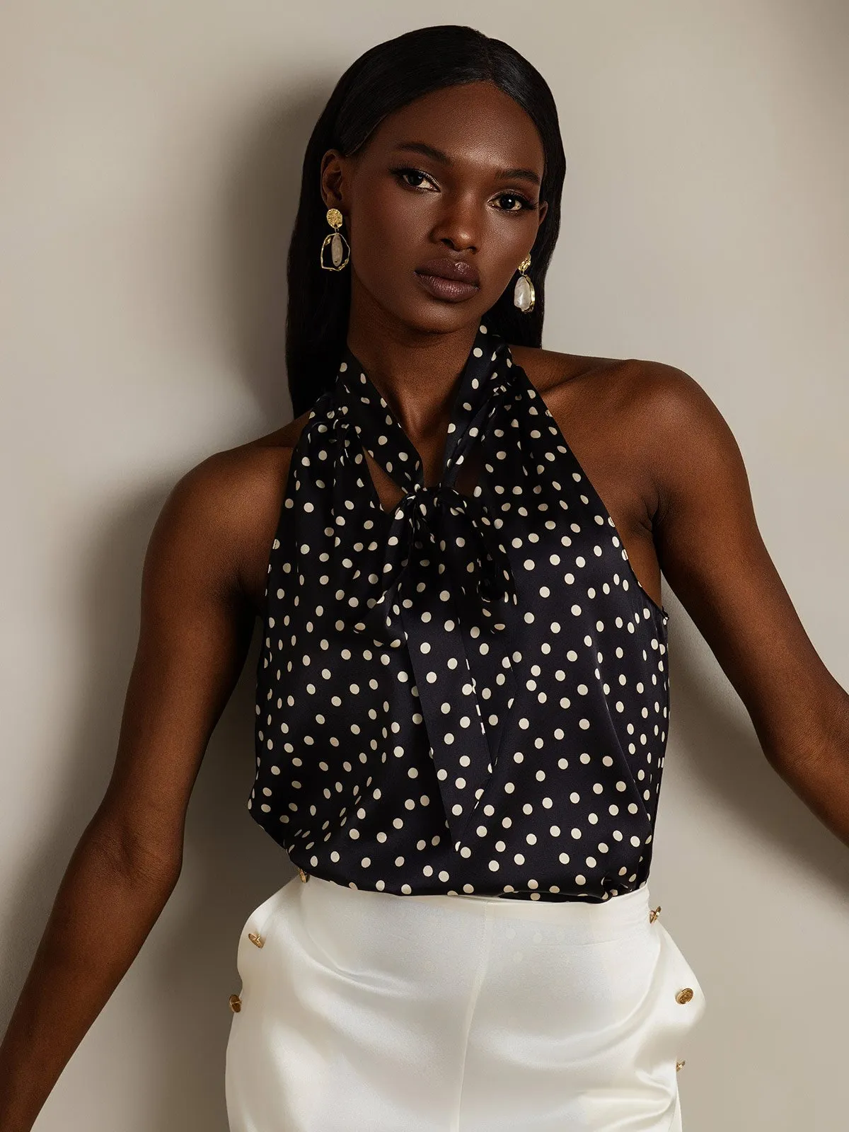 19Momme Silk Sleeveless Tie Neck Blouse sold by SilkSilky product image thumbnail 3