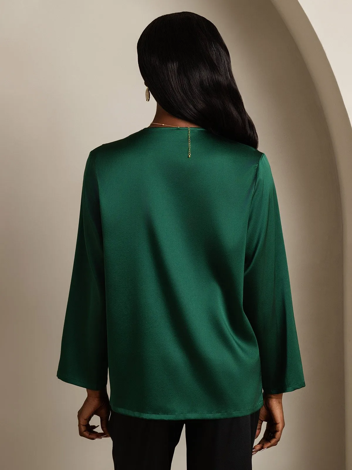 19Momme Silk Long Sleeve V-Neck Blouse sold by SilkSilky product image thumbnail 2