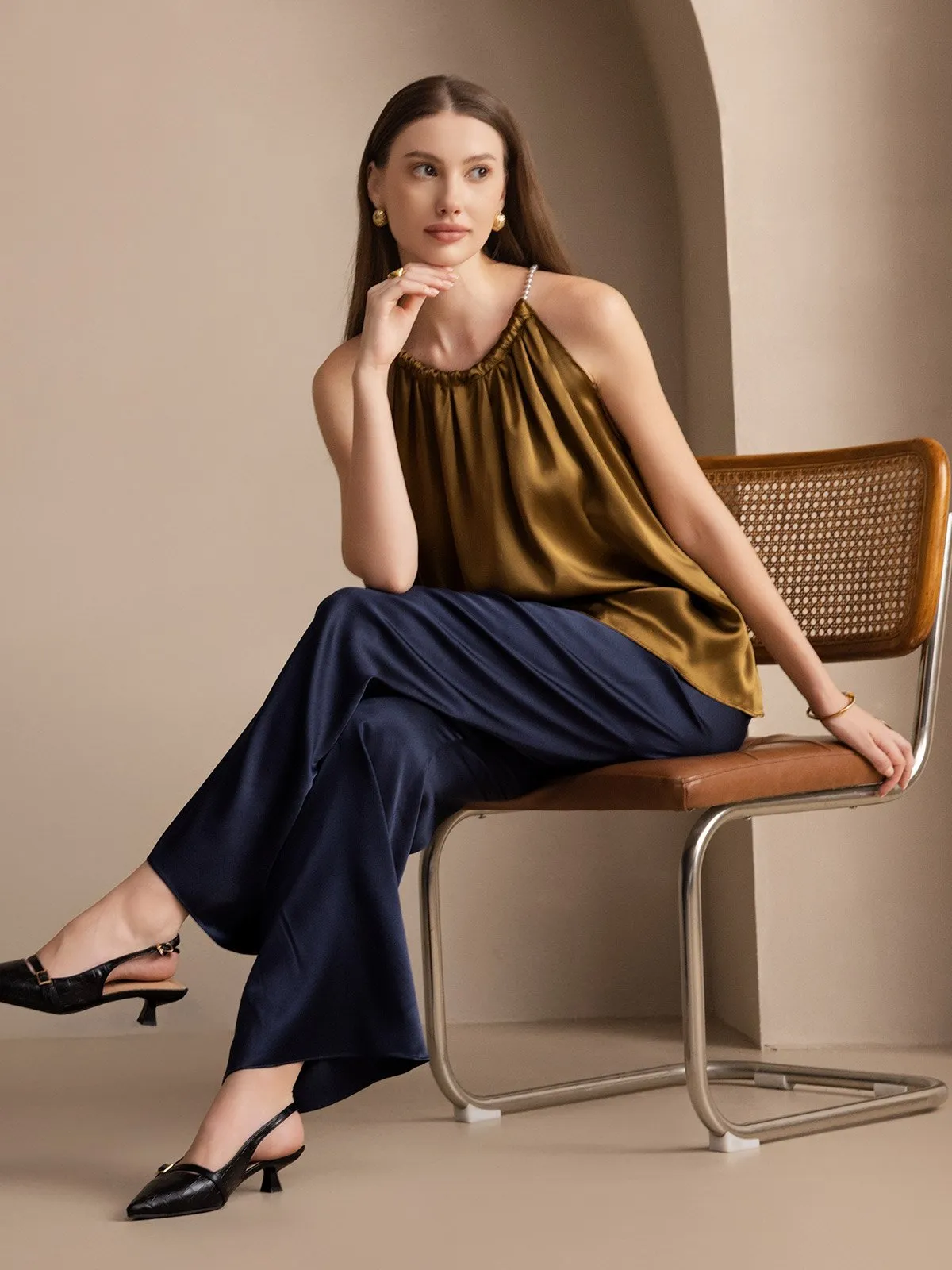 Clearance(US Warehouse) -19Momme Silk Relaxed Pearl-tie Neck Tank Top sold by SilkSilky product image thumbnail 4