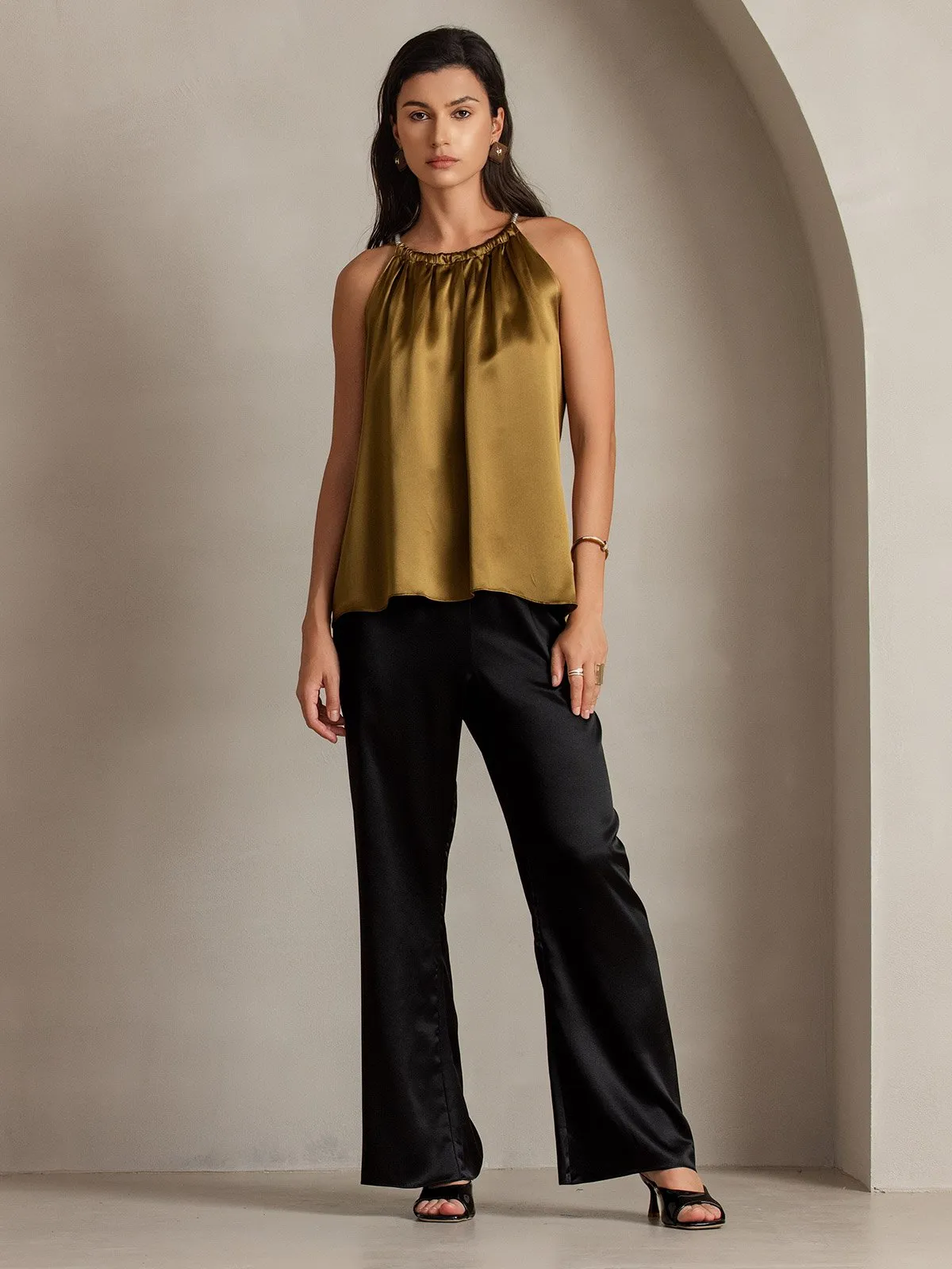 Clearance(US Warehouse) -19Momme Silk Relaxed Pearl-tie Neck Tank Top sold by SilkSilky product image thumbnail 3