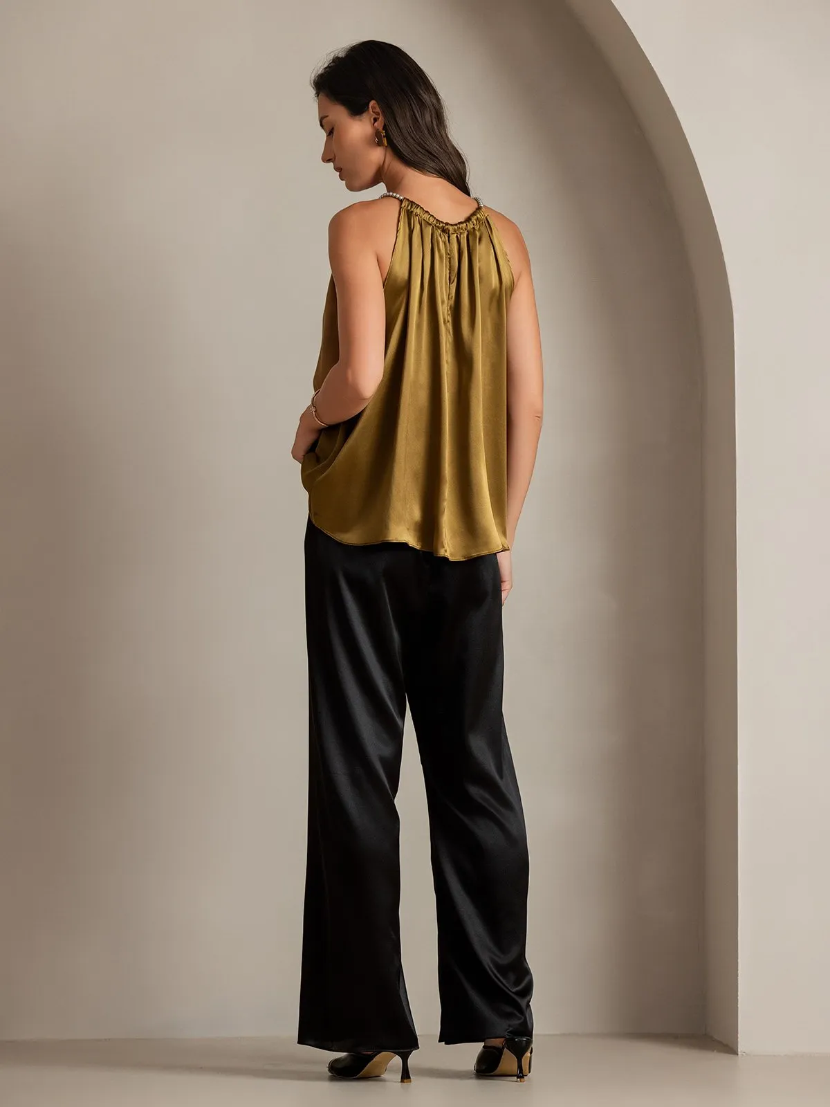 Clearance(US Warehouse) -19Momme Silk Relaxed Pearl-tie Neck Tank Top sold by SilkSilky product image thumbnail 2