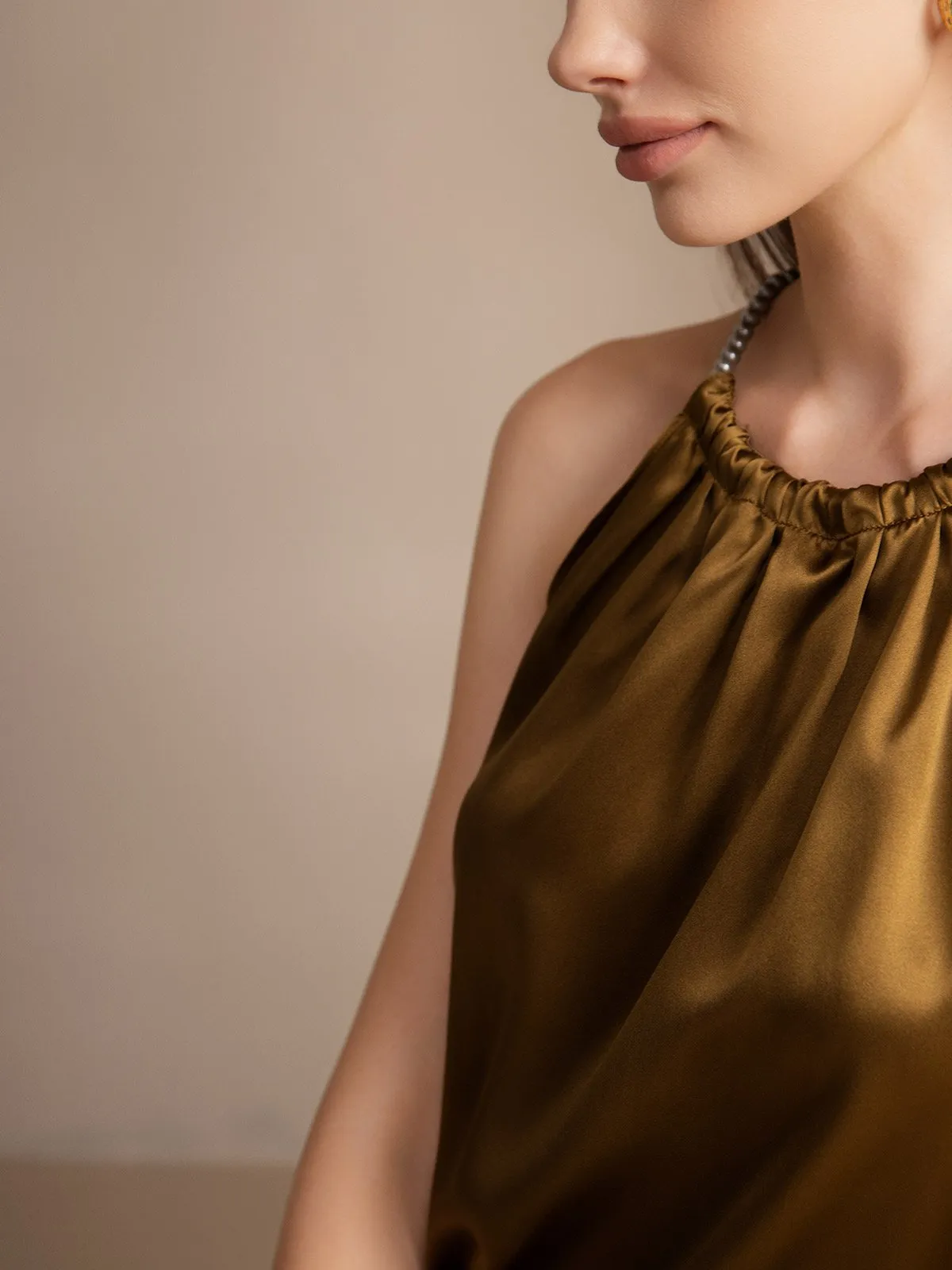 Clearance(US Warehouse) -19Momme Silk Relaxed Pearl-tie Neck Tank Top sold by SilkSilky product image thumbnail 5