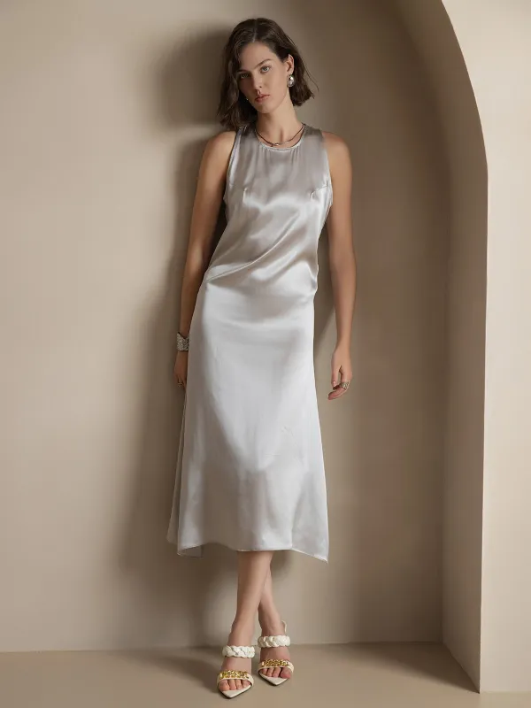 Clearance(US Warehouse) -19Momme Silk Casual Sleeveless Long Dress sold by SilkSilky