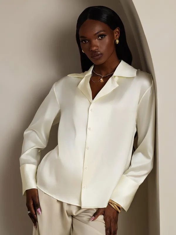 19Momme Silk Long Sleeve Notch Collar Women's Shirt sold by SilkSilky