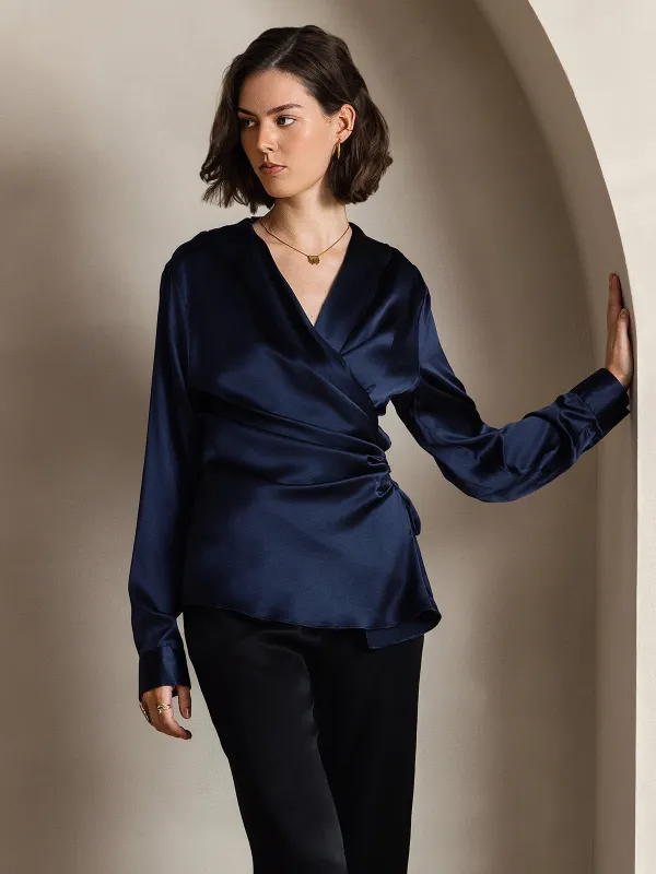 Clearance -19 Momme Silk Fashionable V-Neck Shirt sold by SilkSilky
