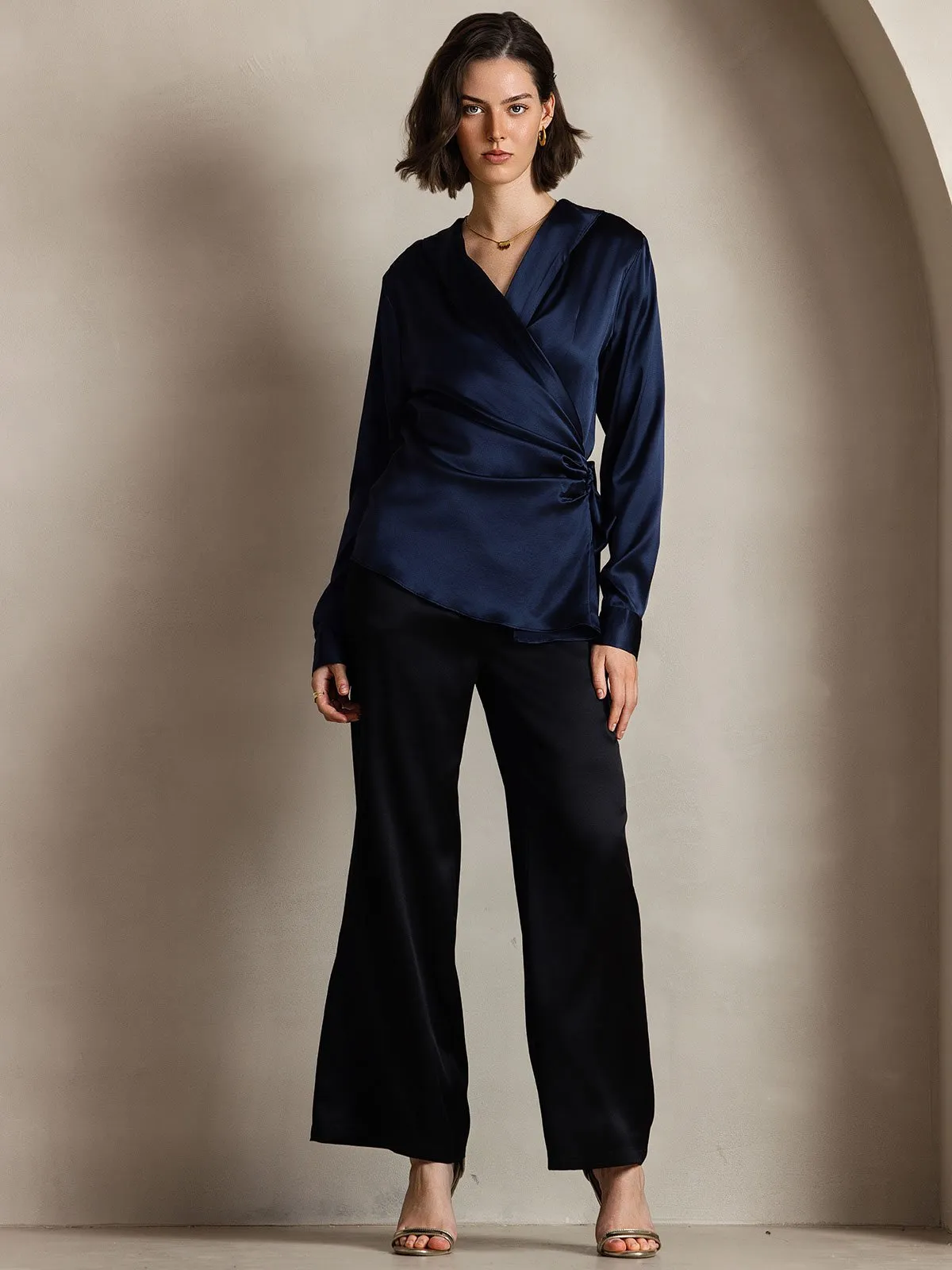 Clearance -19 Momme Silk Fashionable V-Neck Shirt sold by SilkSilky product image thumbnail 5