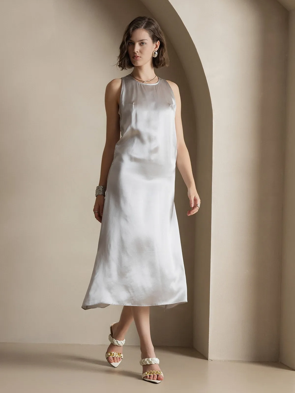 Clearance -19Momme Silk Casual Sleeveless Long Dress sold by SilkSilky product image thumbnail 5