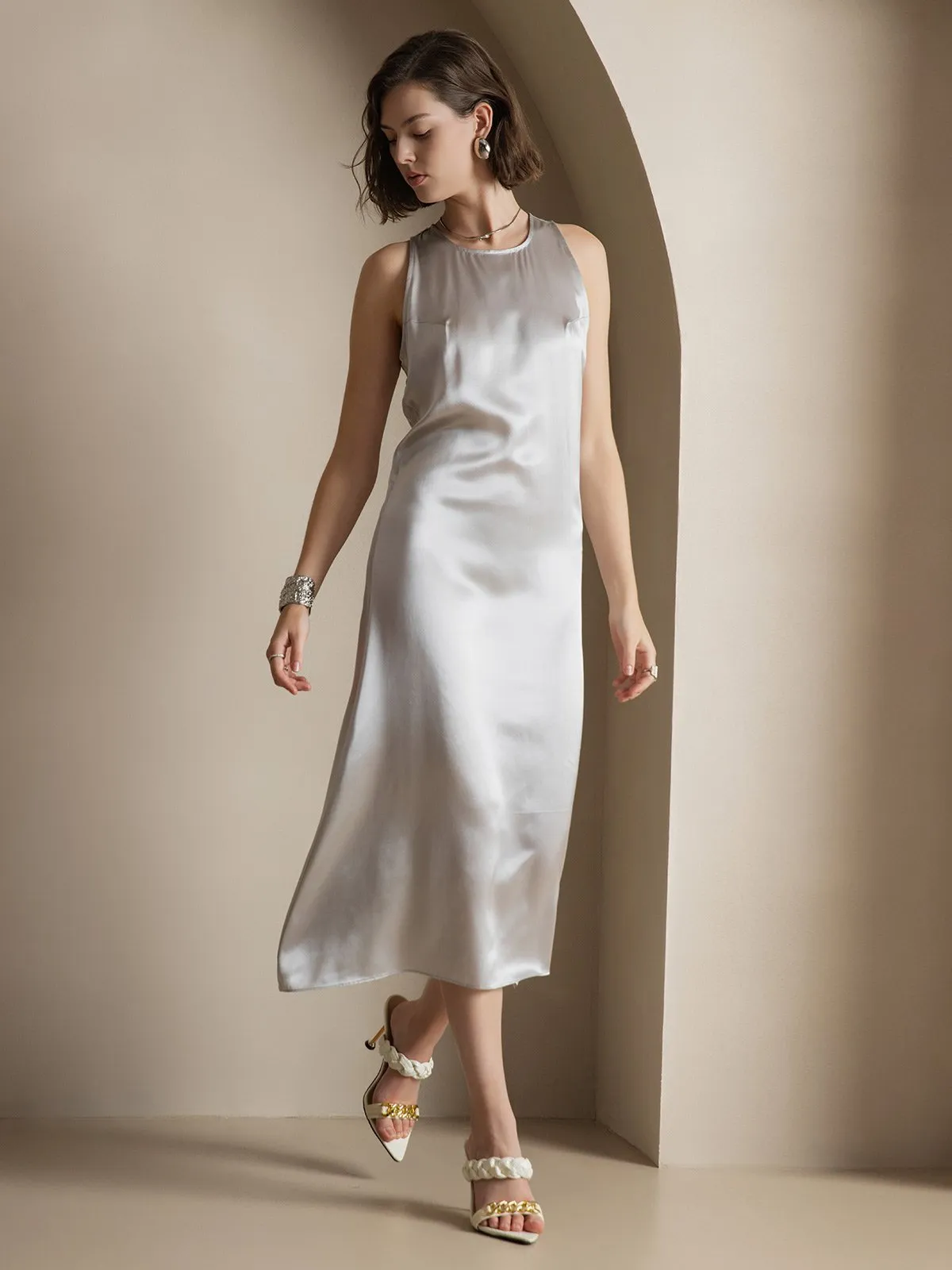 Clearance -19Momme Silk Casual Sleeveless Long Dress sold by SilkSilky product image thumbnail 4