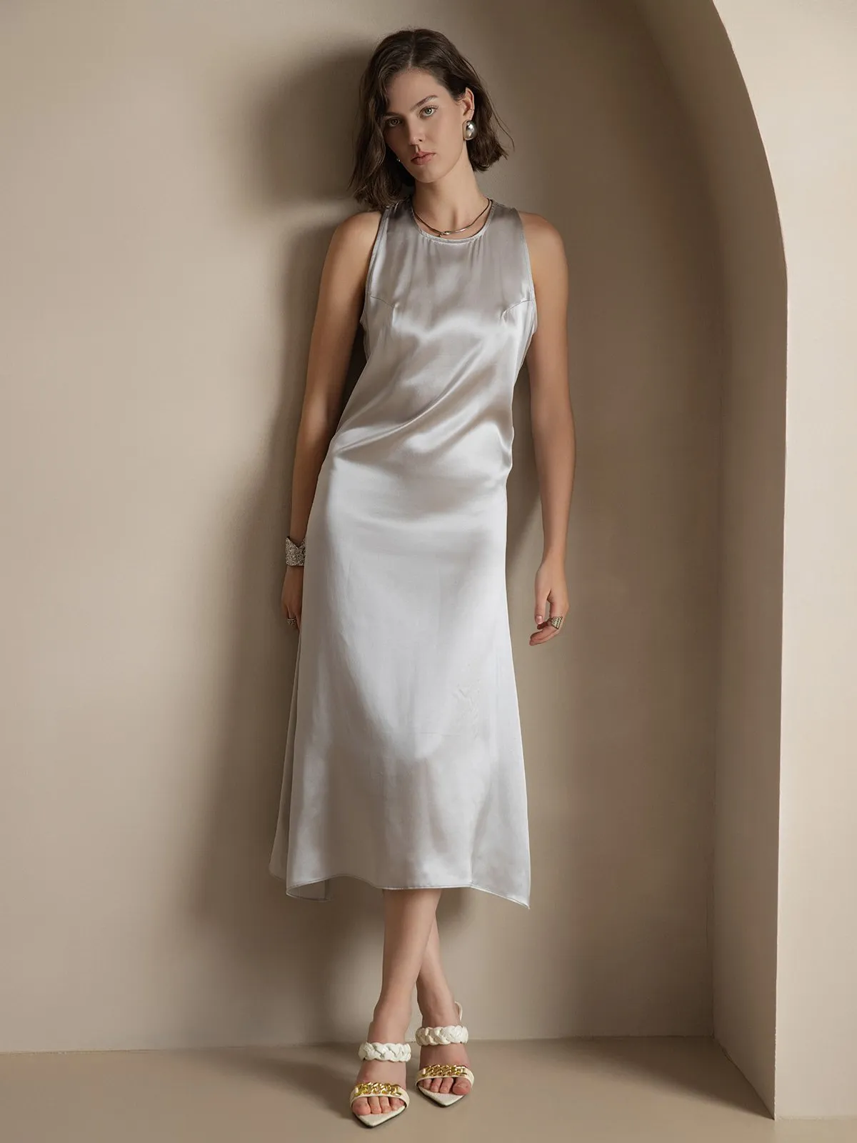 Clearance -19Momme Silk Casual Sleeveless Long Dress sold by SilkSilky