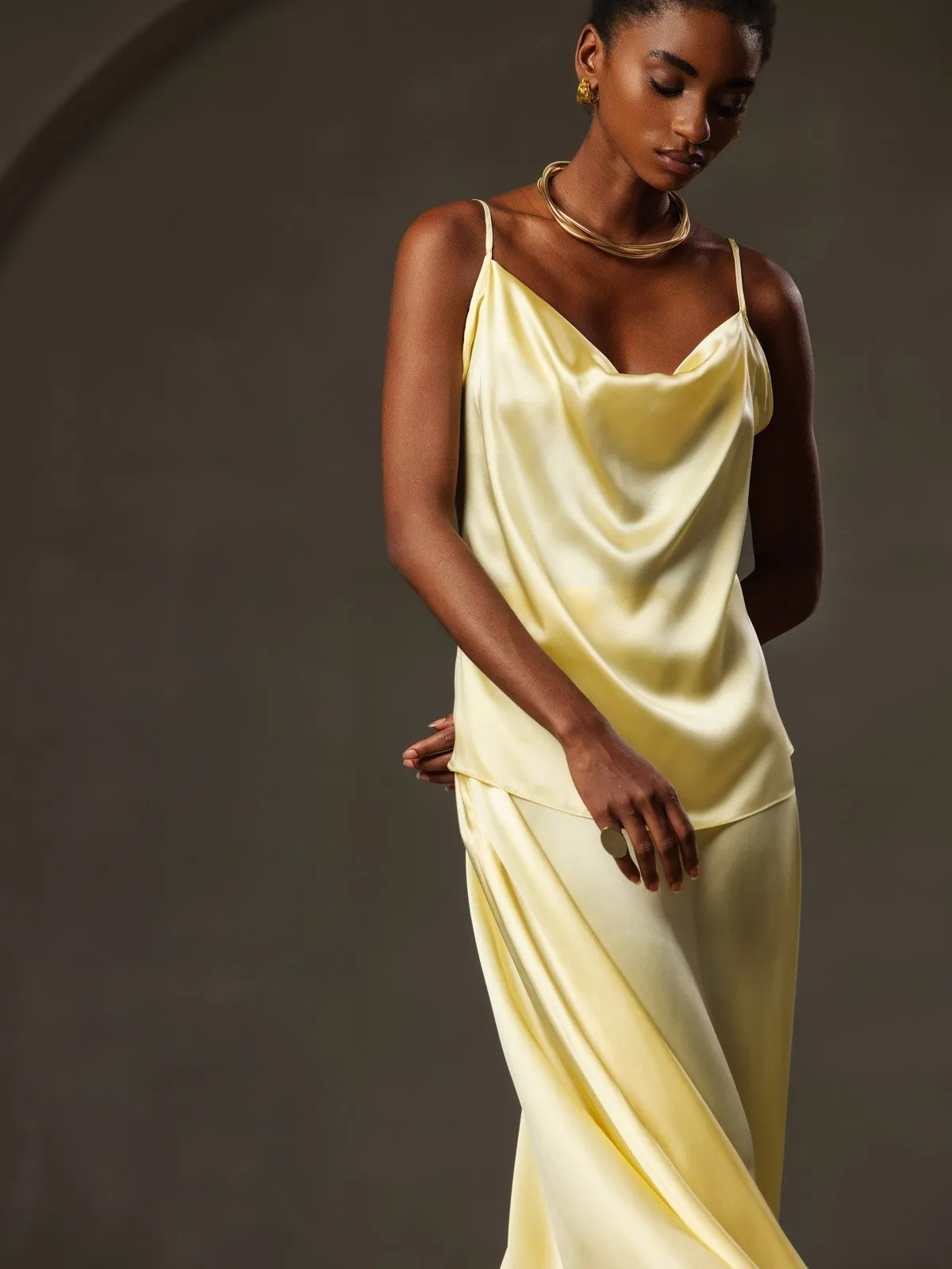 Clearance -19Momme Silk Spaghetti Strap Cowl Neck Camisole Top sold by SilkSilky