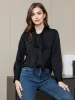 Clearance(US Warehouse) -Silk Long Sleeve Tie Neck Blouse sold by SilkSilky