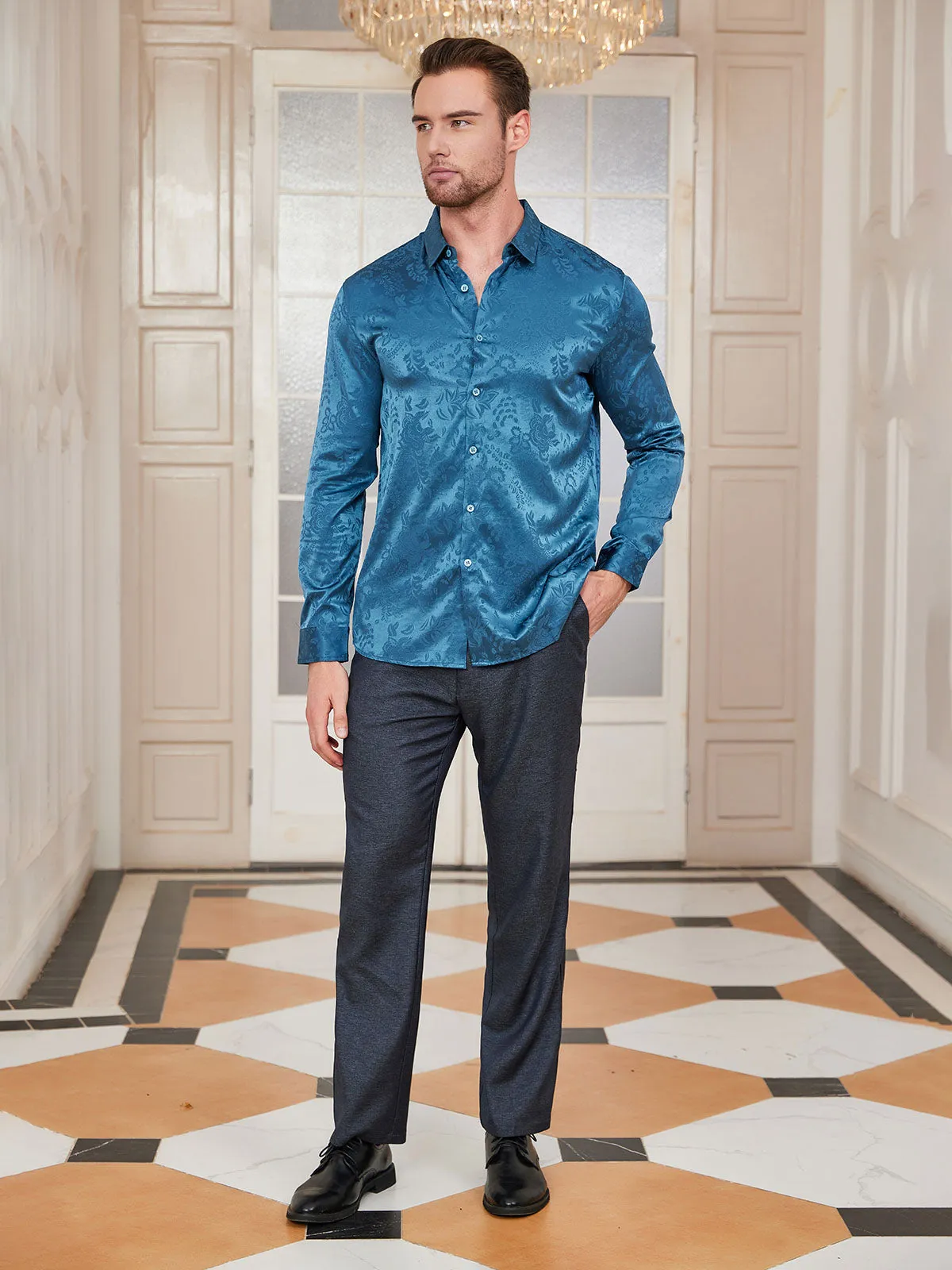 Clearance(US Warehouse) -Mulberry Silk Jacquard Shirt for Men sold by SilkSilky product image thumbnail 5