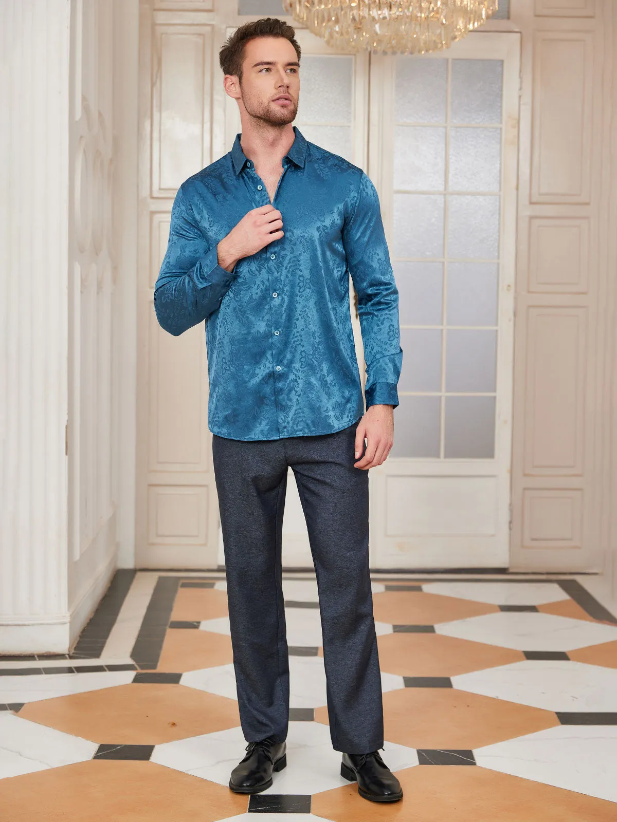 Clearance(US Warehouse) -Mulberry Silk Jacquard Shirt for Men sold by SilkSilky product image thumbnail 4