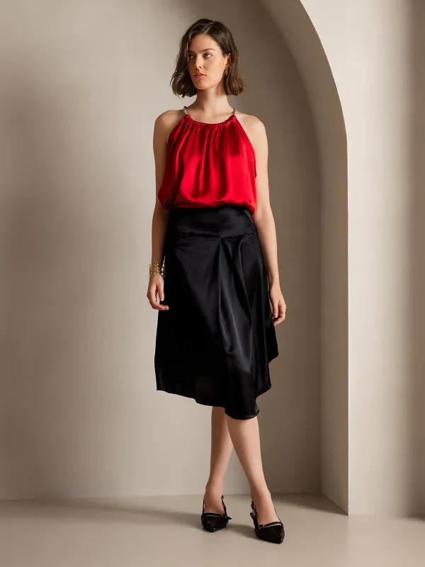 Clearance(US Warehouse) -19Momme Silk Fashionable Asymmetrical Hem Midi Skirt sold by SilkSilky