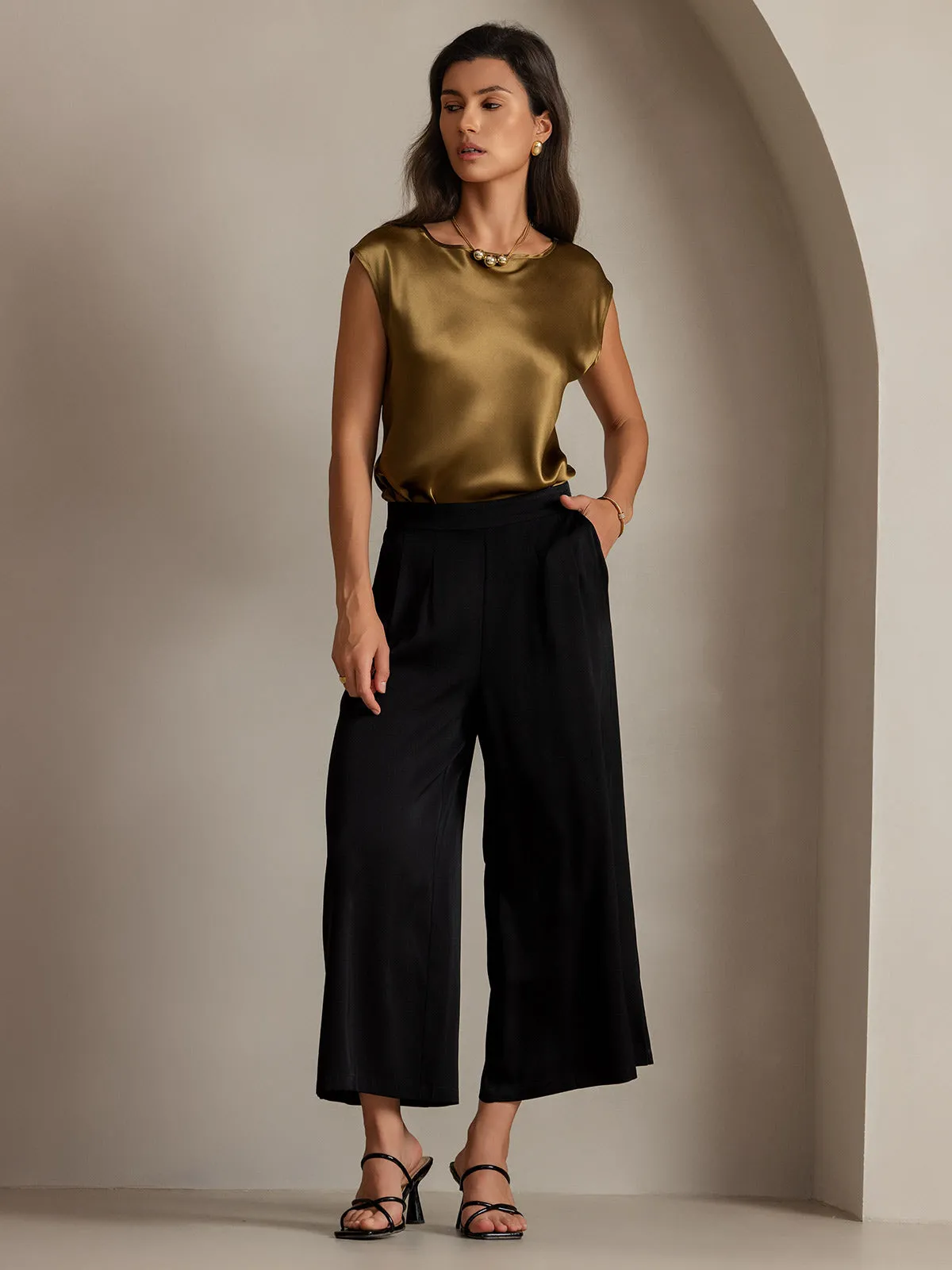 Clearance(US Warehouse) -19Momme Silk Solid Color Casual Smooth Wide Leg Pants sold by SilkSilky product image thumbnail 4