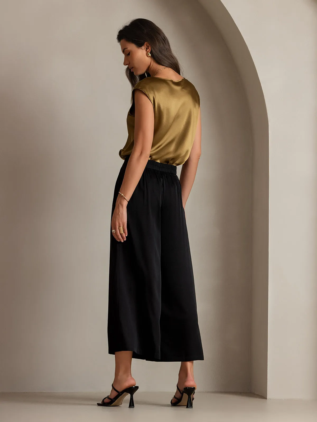 Clearance(US Warehouse) -19Momme Silk Solid Color Casual Smooth Wide Leg Pants sold by SilkSilky product image thumbnail 2