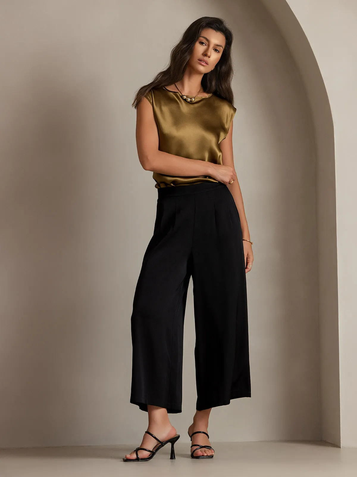 Clearance(US Warehouse) -19Momme Silk Solid Color Casual Smooth Wide Leg Pants sold by SilkSilky