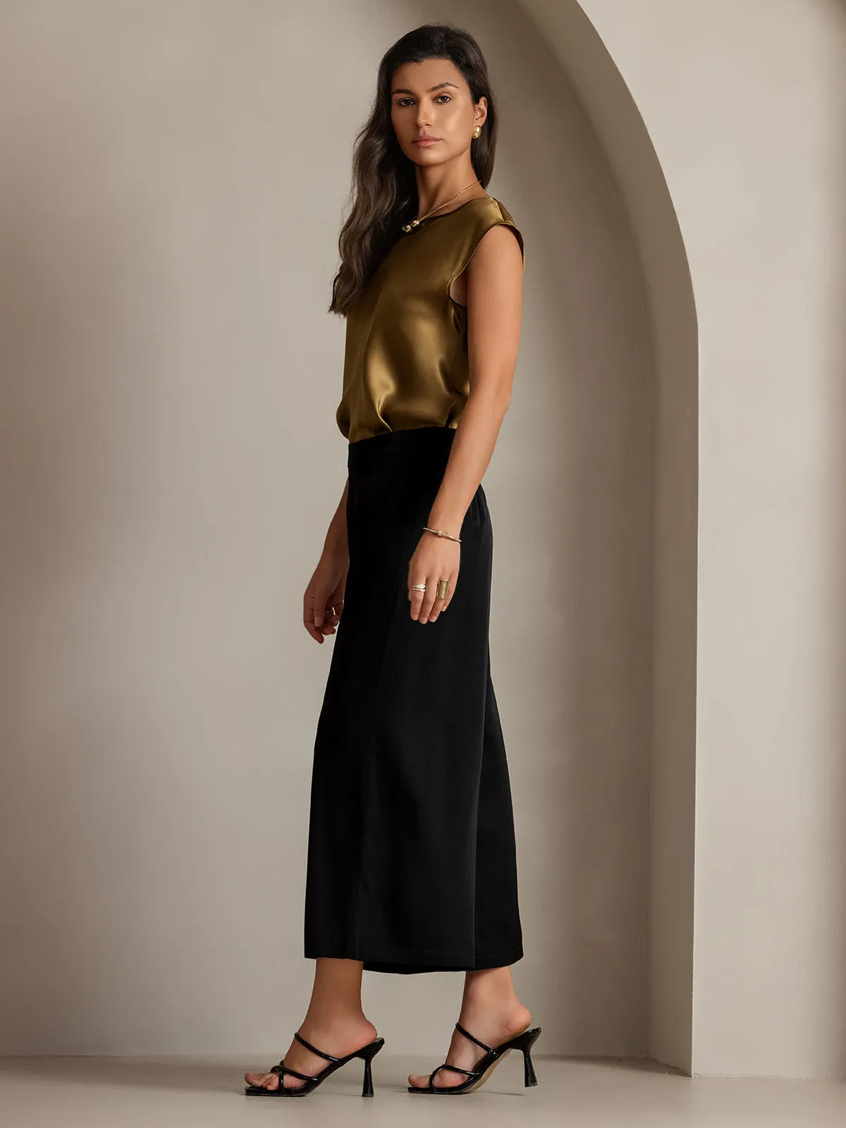 Clearance(US Warehouse) -19Momme Silk Solid Color Casual Smooth Wide Leg Pants sold by SilkSilky product image thumbnail 5