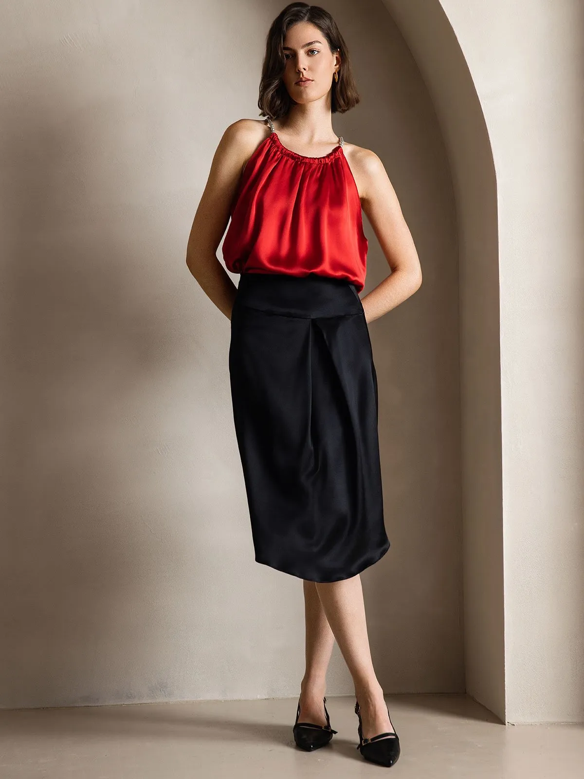 Clearance(US Warehouse) -19Momme Silk Pearl-tie Neck Tank Top sold by SilkSilky product image thumbnail 5