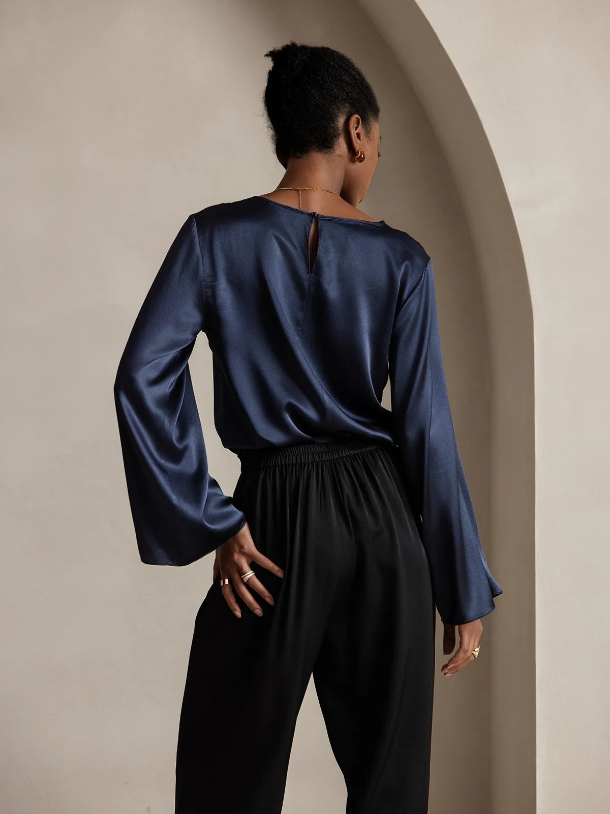 Clearance(US Warehouse) -Women's 22Momme Silk High Waist Wide Leg Tapered Pleated Cropped Pants sold by SilkSilky product image thumbnail 2