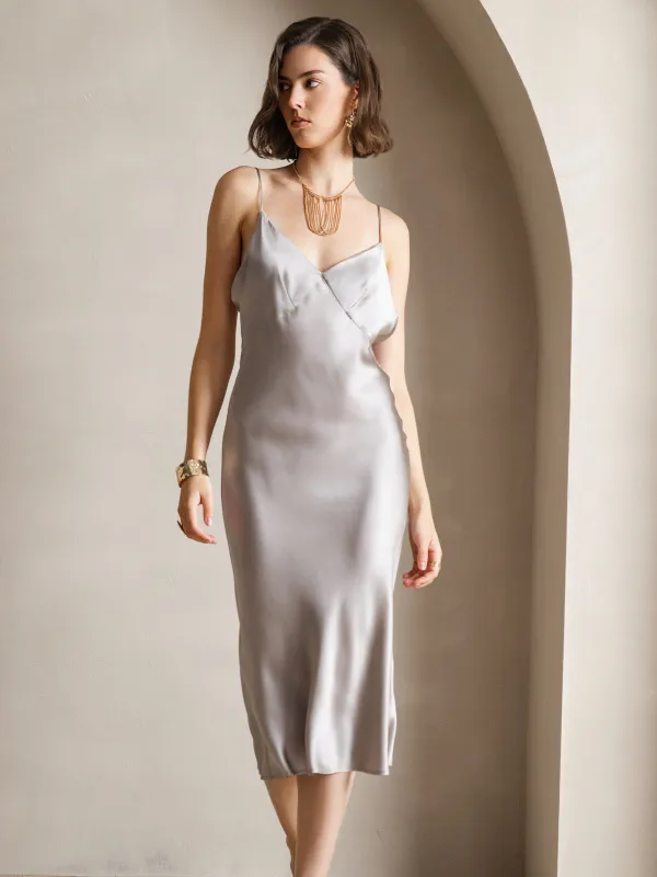Clearance(US Warehouse) - Pure Silk Deep V-Neck Backless Long Slip Dress sold by SilkSilky