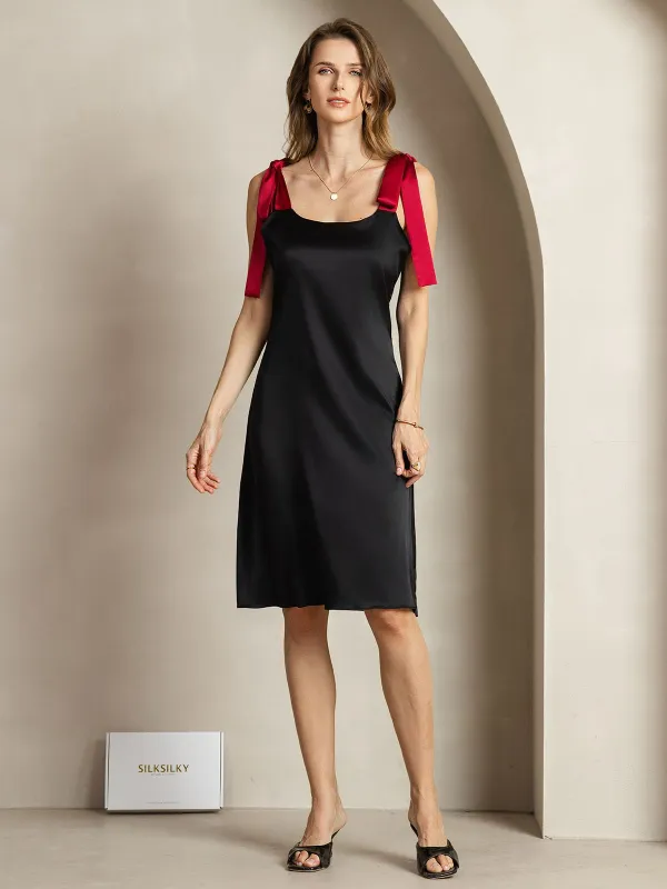 19Momme Silk Knee Dress with Adjustable Shoulder Ties sold by SilkSilky