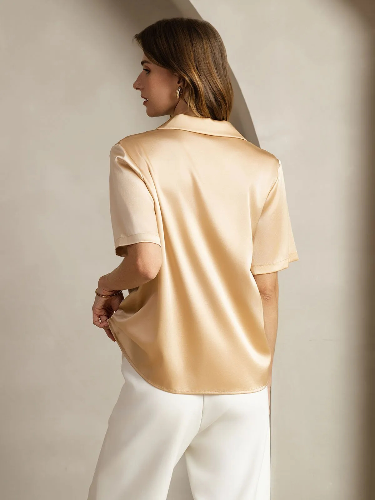 19Momme Silk Short Sleeve Notched Lapel Women's Shirt with Button Up Design sold by SilkSilky product image thumbnail 2