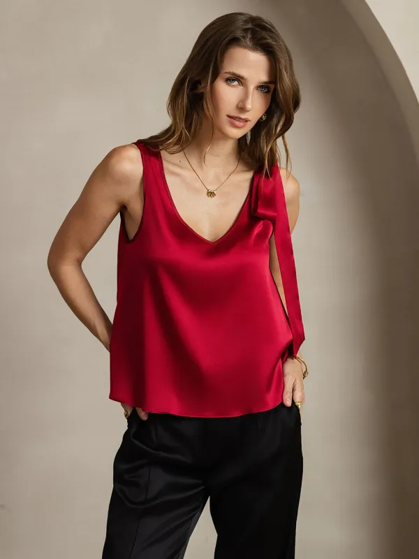 19Momme Silk Bow-Tie V-Neck Tank Top sold by SilkSilky