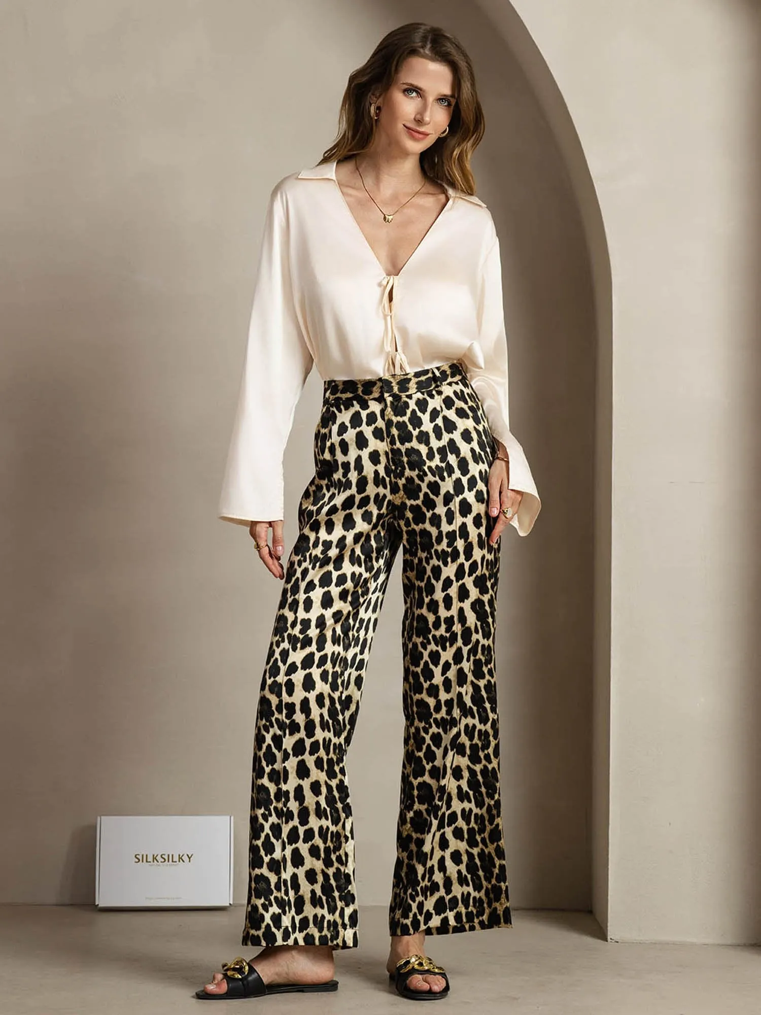 19Momme Silk Straight Leg Women's Pants With Side Pockets Design sold by SilkSilky product image thumbnail 4