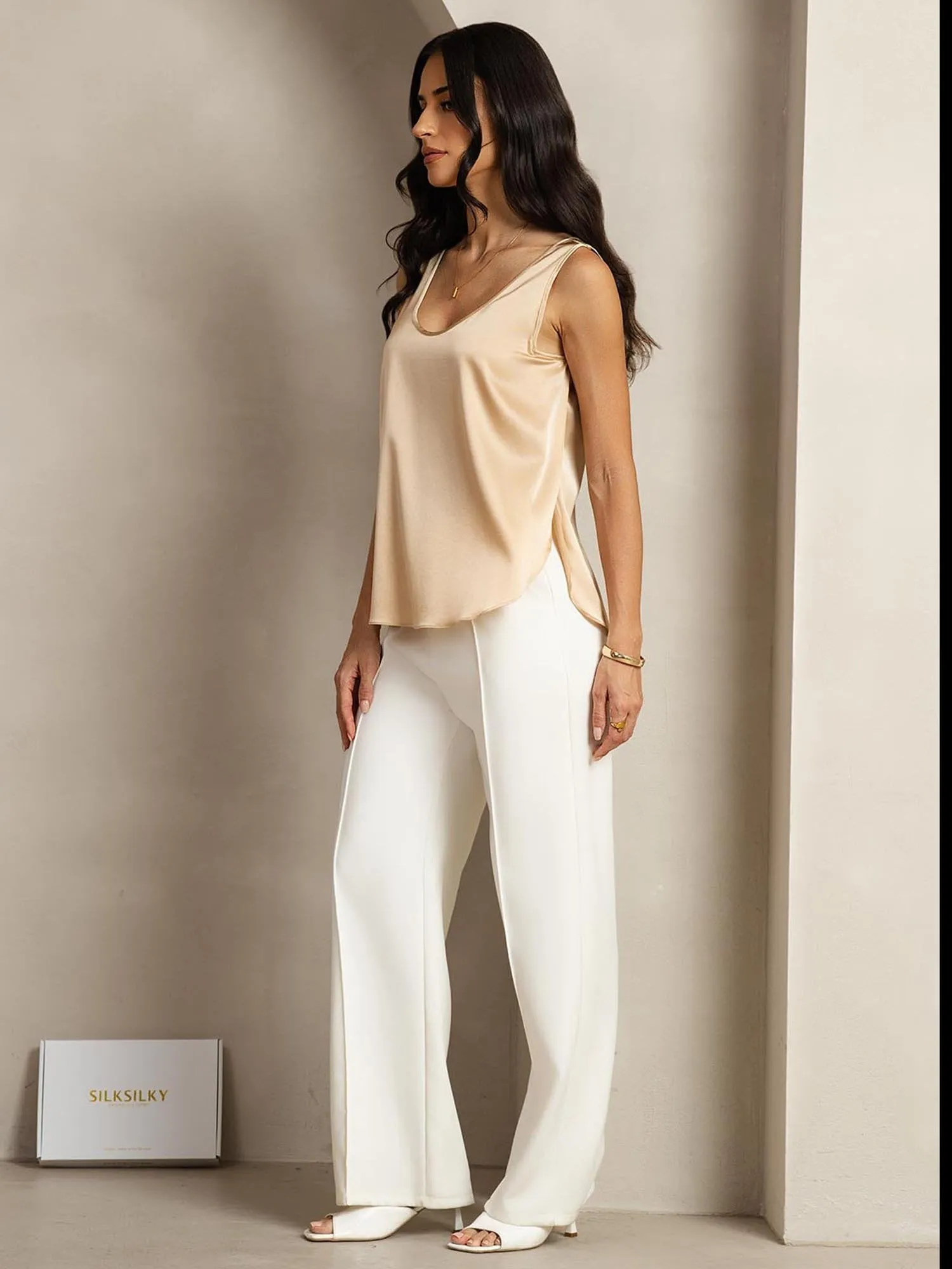 19Momme Silk Women's Tank Top With Side Slit Design sold by SilkSilky product image thumbnail 3