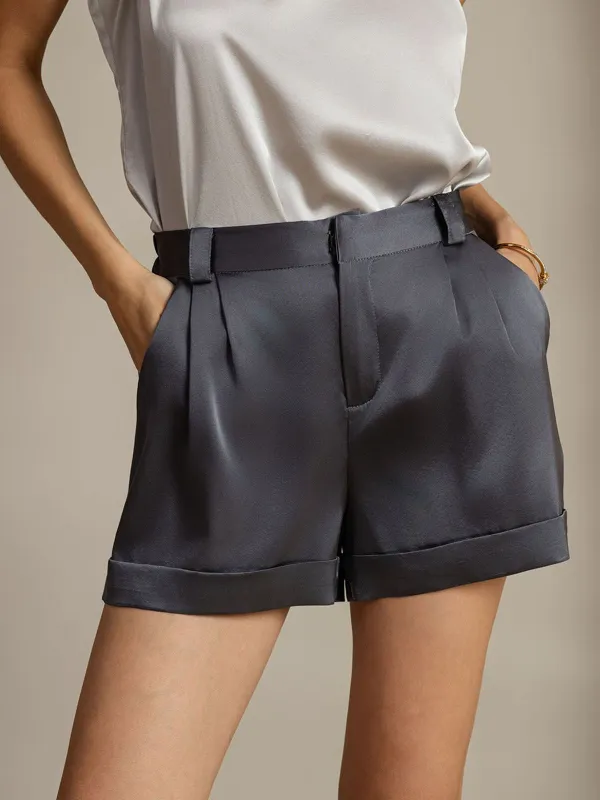 19Momme Silk Women's Cuffed Shorts With Side Pockets Design sold by SilkSilky