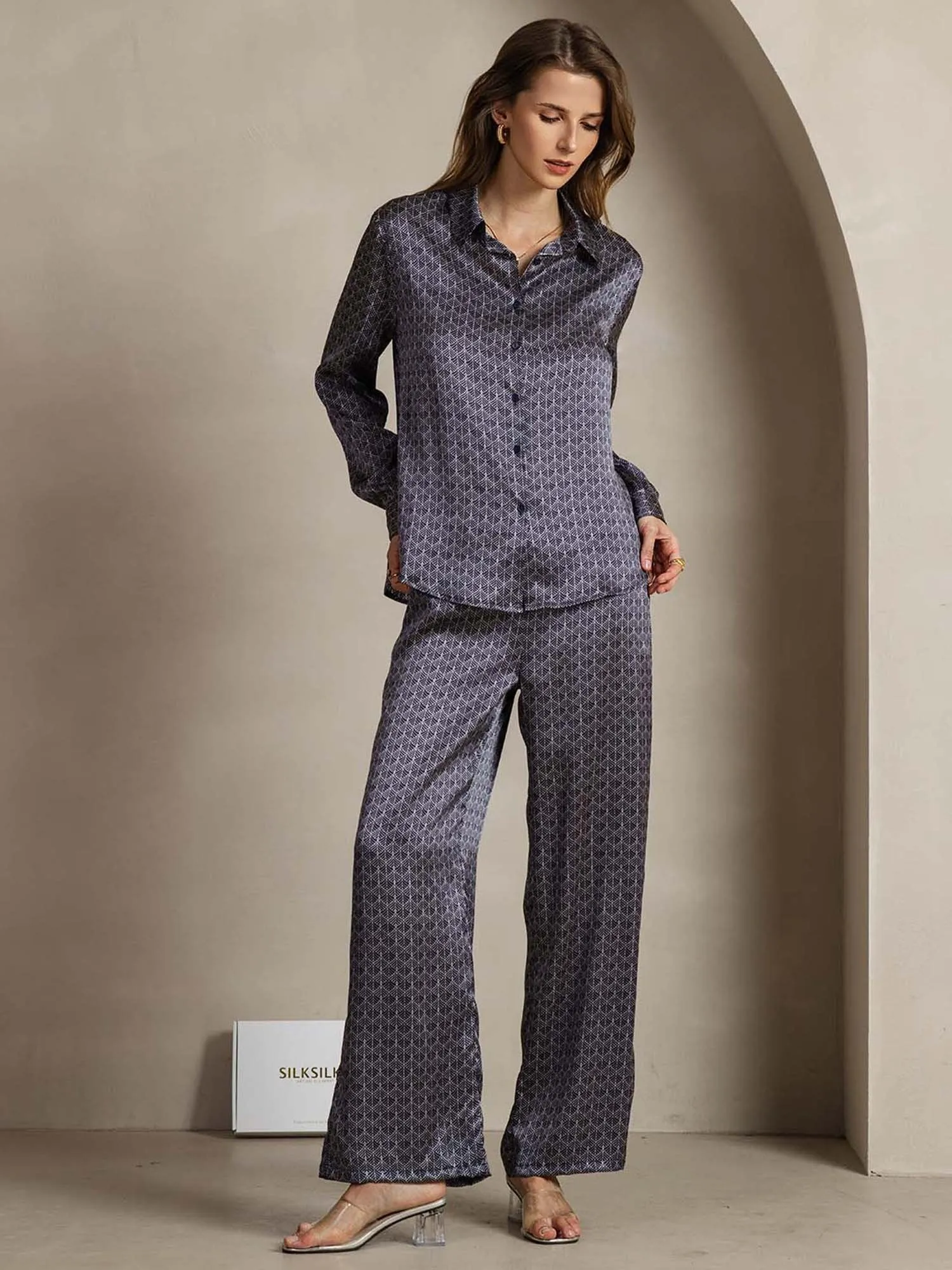 19Momme Silk Button-Up Shirt & Wide-Leg Pants Set sold by SilkSilky product image thumbnail 3