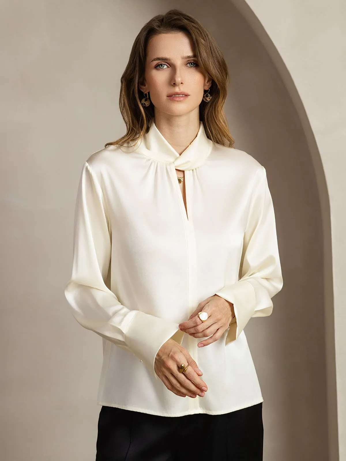 19Momme Silk Keyhole Neck Blouse with Pearl Buttons sold by SilkSilky product image thumbnail 4