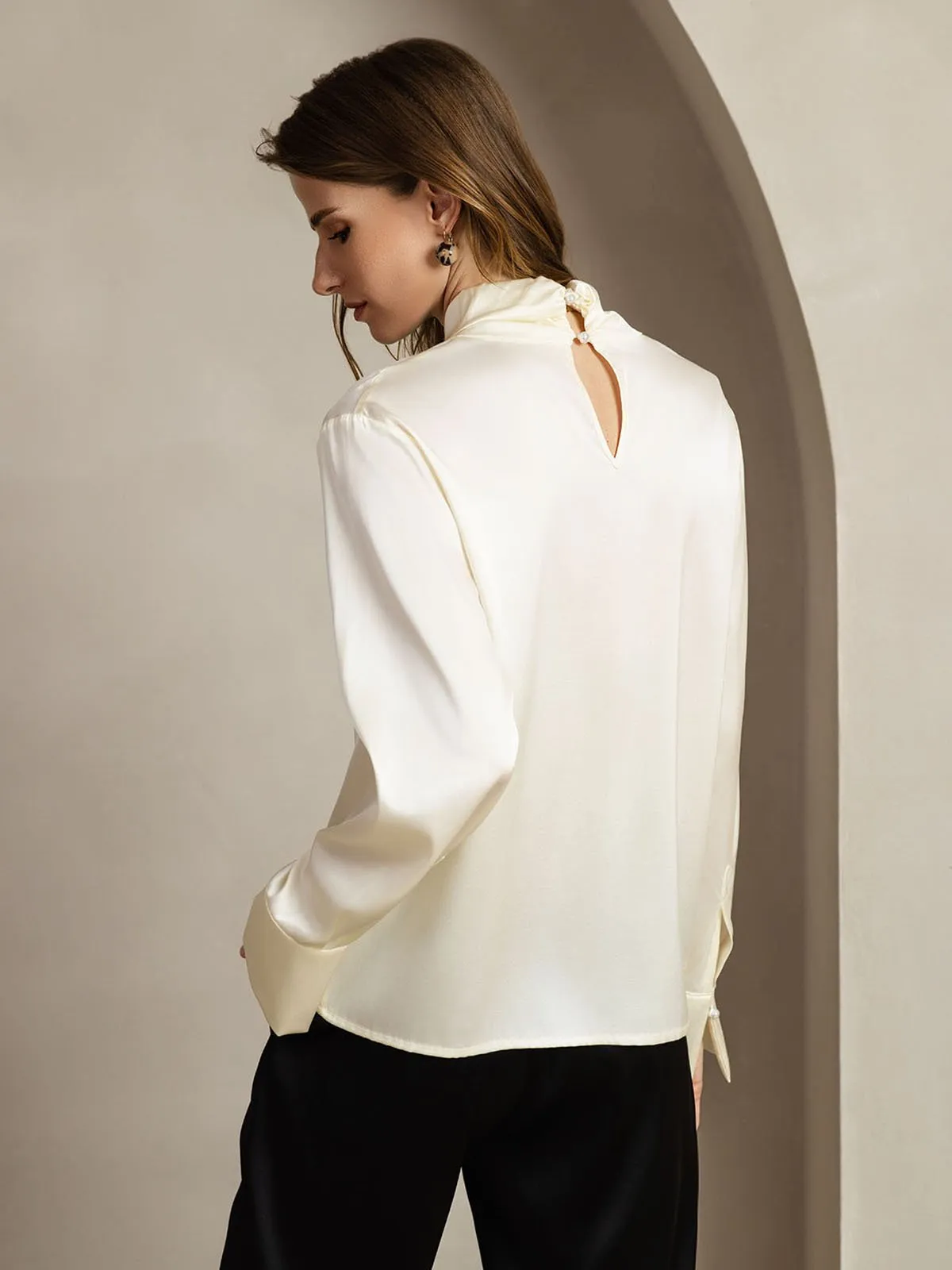 19Momme Silk Keyhole Neck Blouse with Pearl Buttons sold by SilkSilky product image thumbnail 2