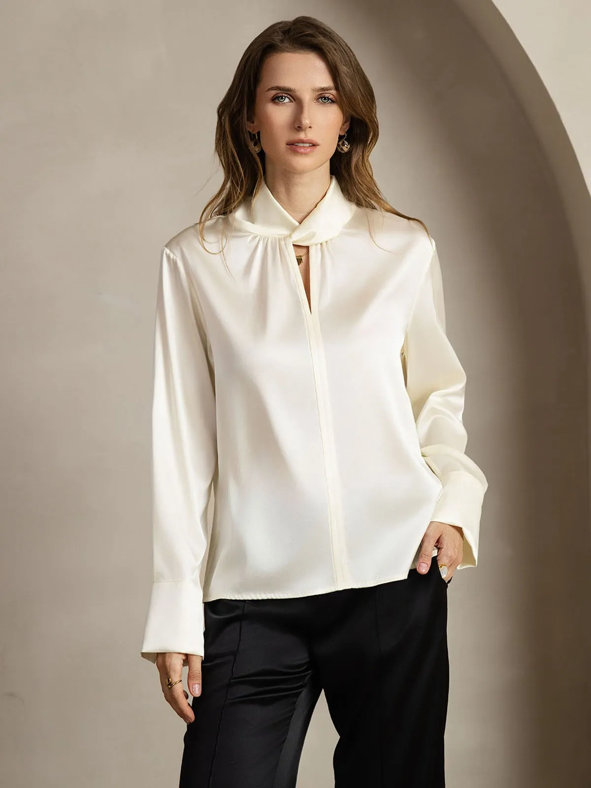 19Momme Silk Keyhole Neck Blouse with Pearl Buttons sold by SilkSilky