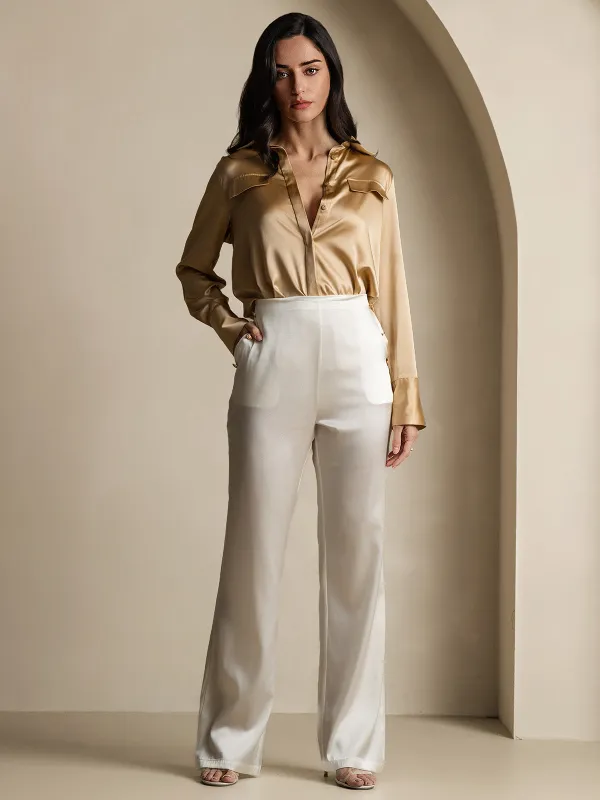 Clearance - Women's 19Momme Silk High Waist Pants with Back Elastic Waist Design sold by SilkSilky